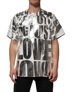 White Cotton Silver Metallic Slogan Print T-shirt
