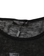 Black Linen Mesh Tattered Longsleeves T-shirt