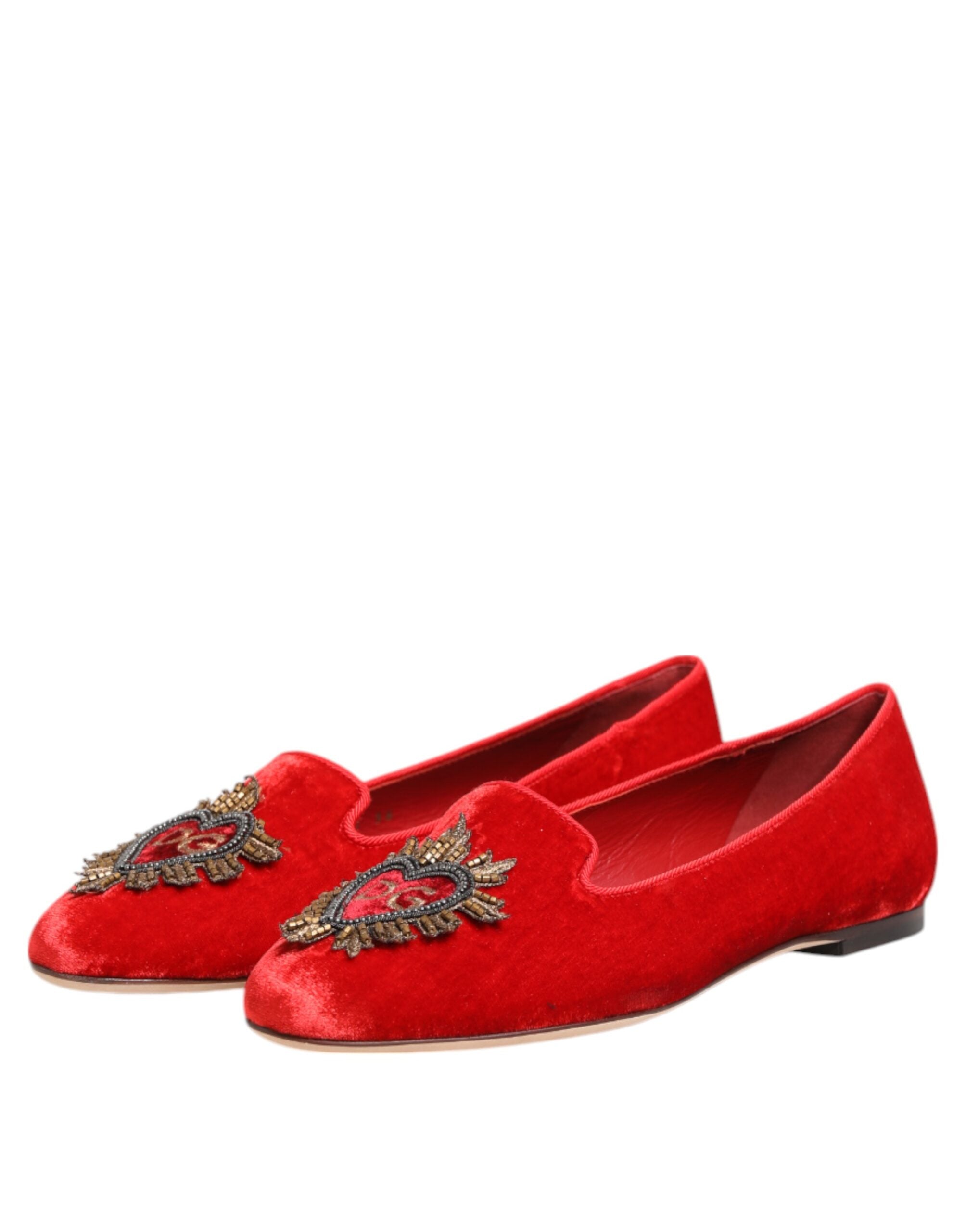 Rote Samt-DG-Herz-Loafer-Flat-Schuhe