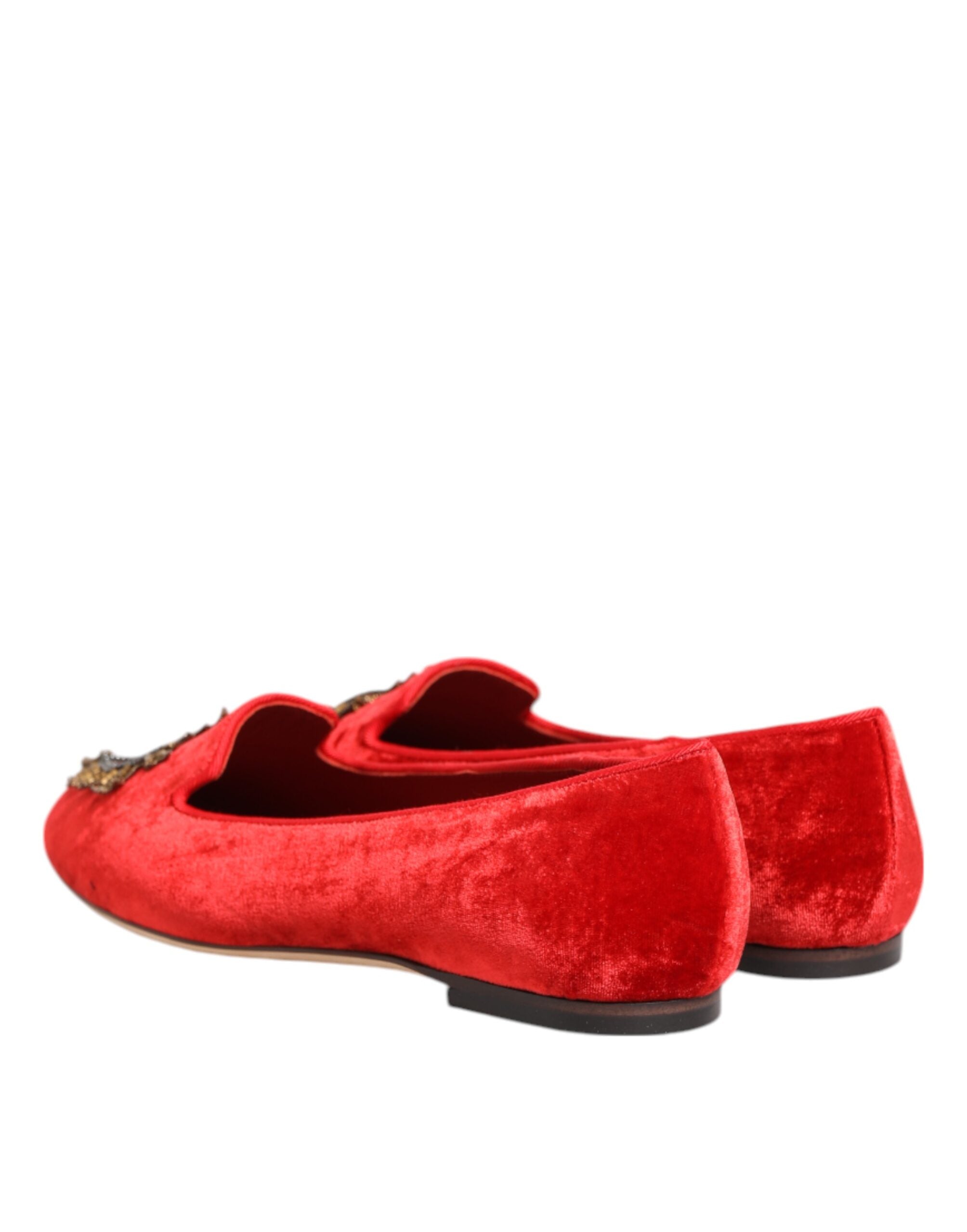 Rote Samt-DG-Herz-Loafer-Flat-Schuhe