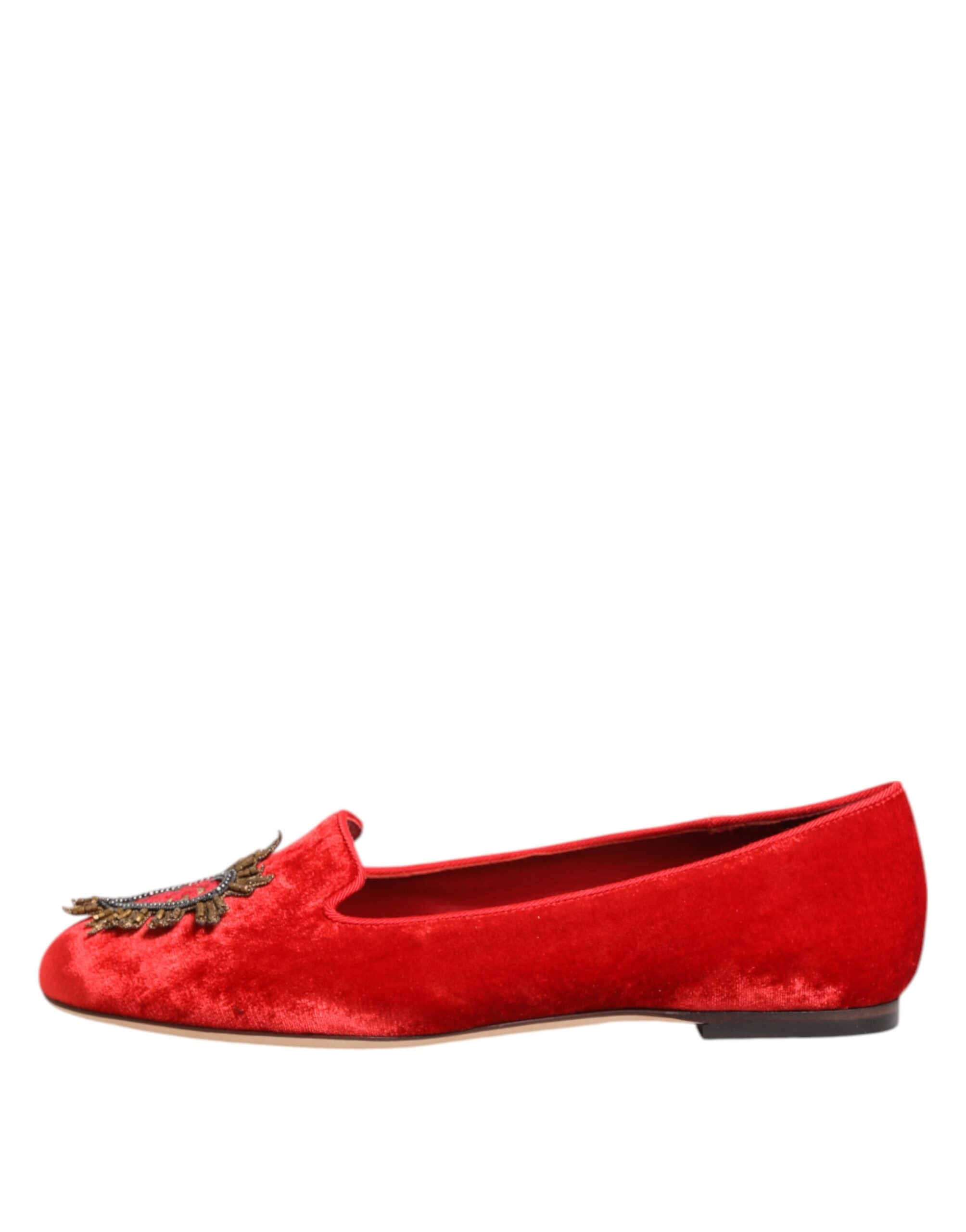Rote Samt-DG-Herz-Loafer-Flat-Schuhe