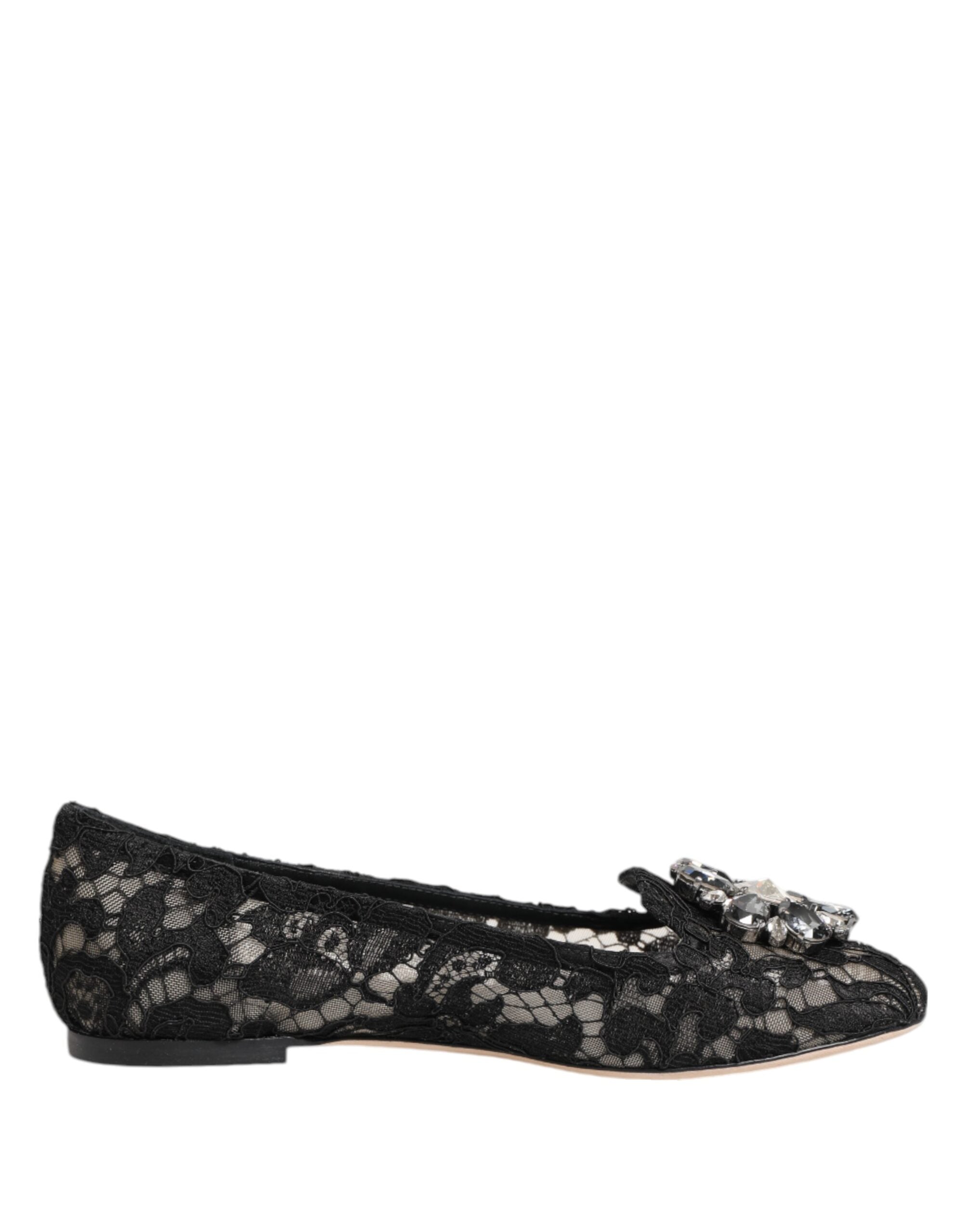 Schwarze Taormina-Spitzenkristall-Ballerinas