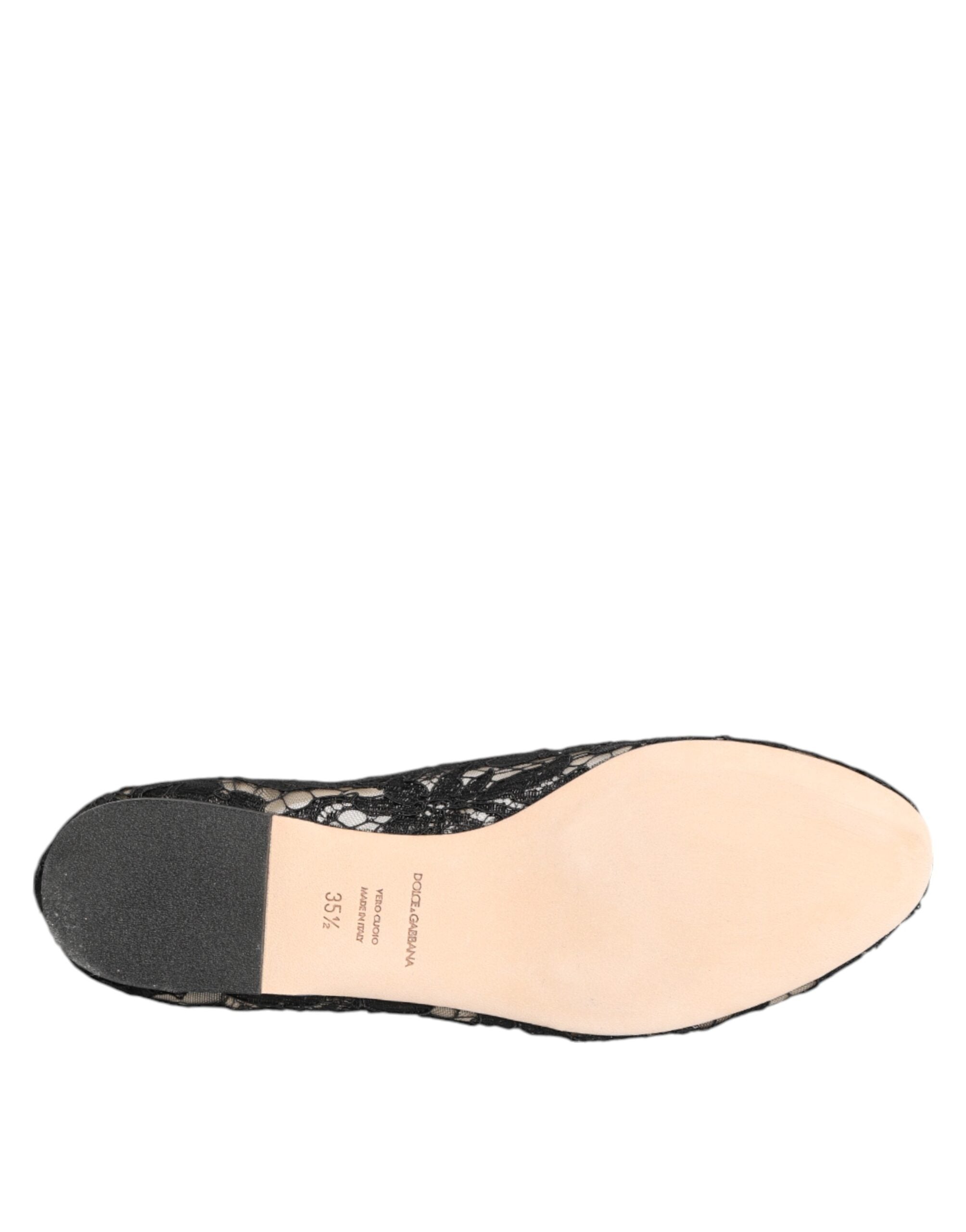 Schwarze Taormina-Spitzenkristall-Ballerinas