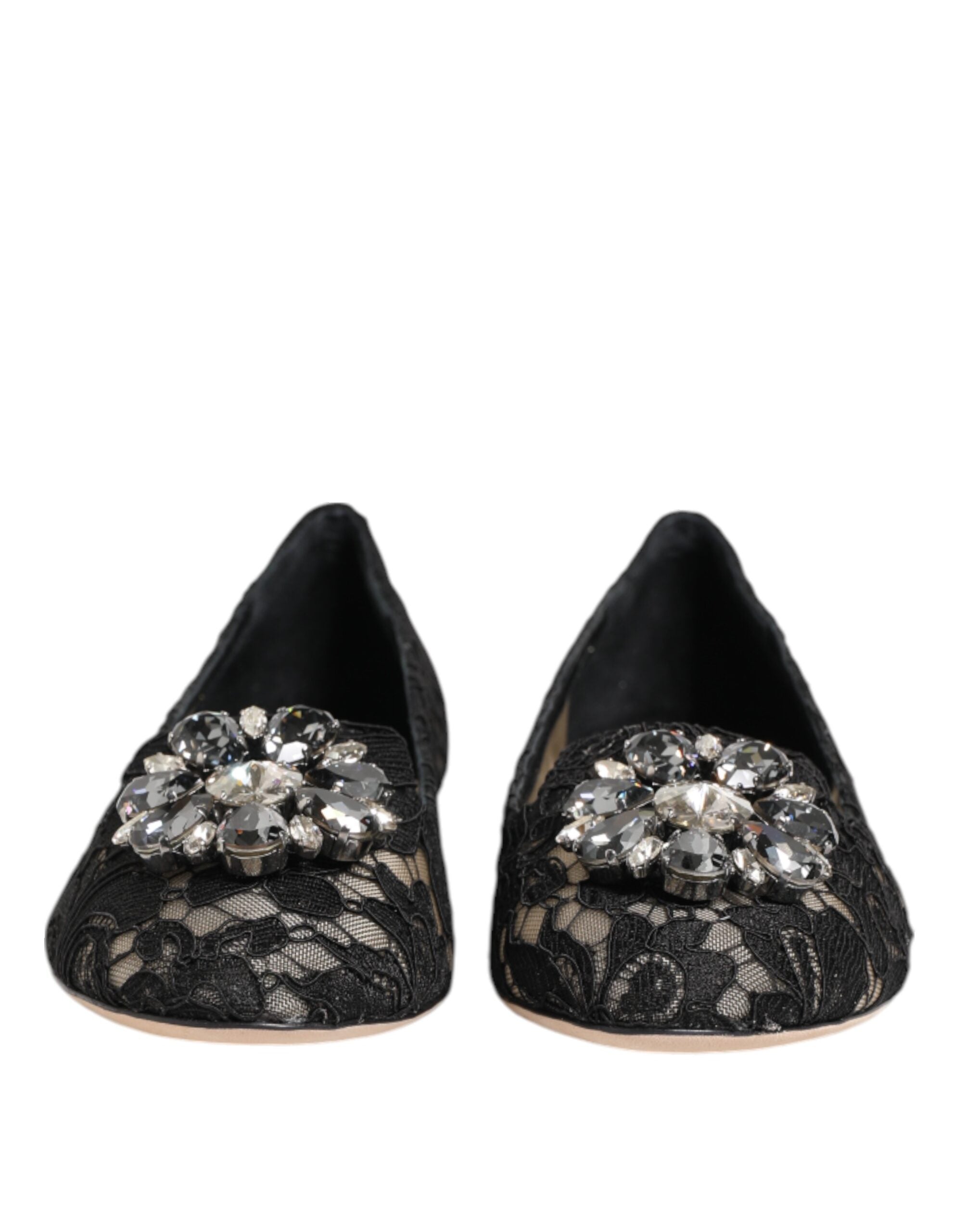 Schwarze Taormina-Spitzenkristall-Ballerinas