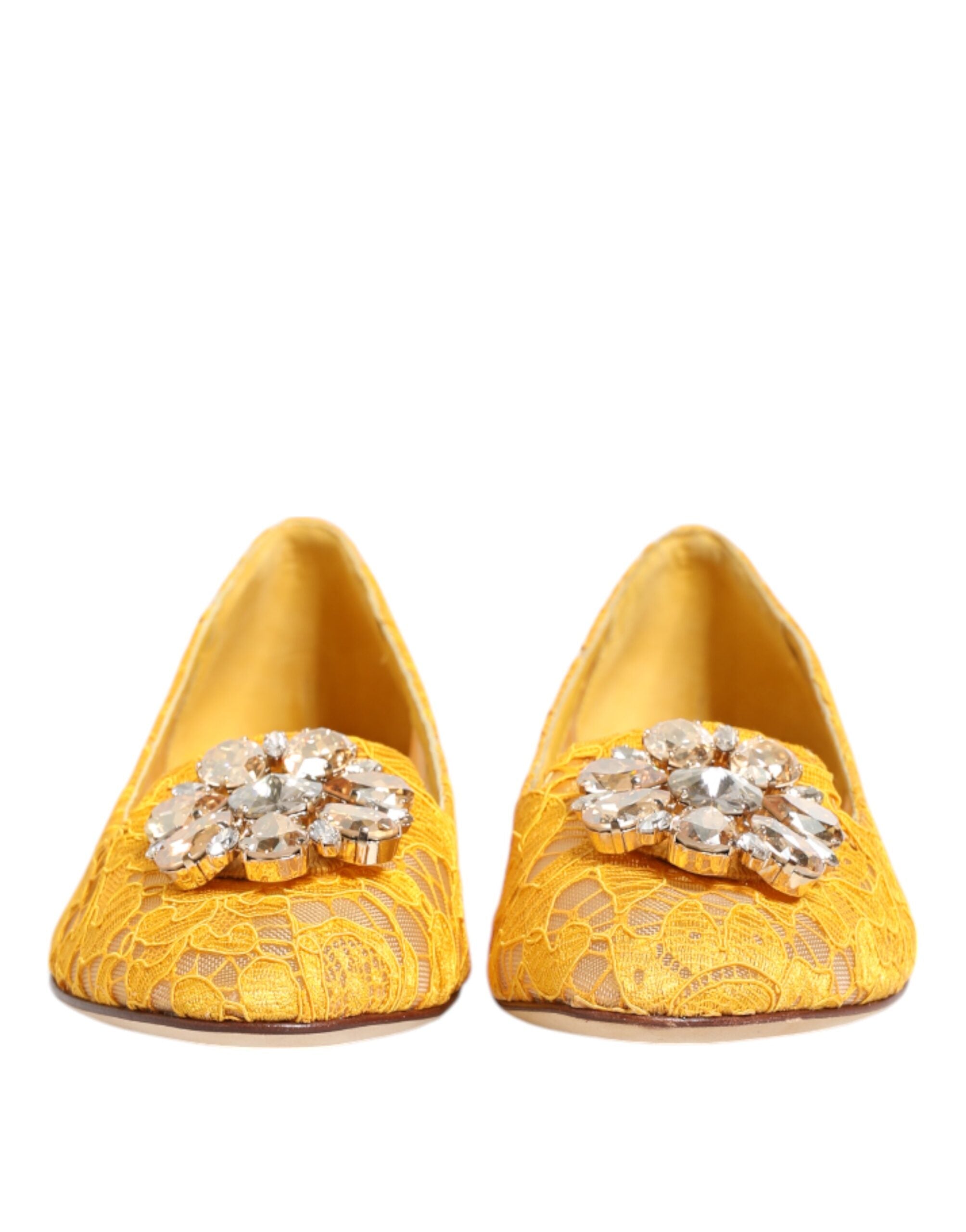 Gelbe Taormina Flats mit Spitzenbesatz und Kristallen