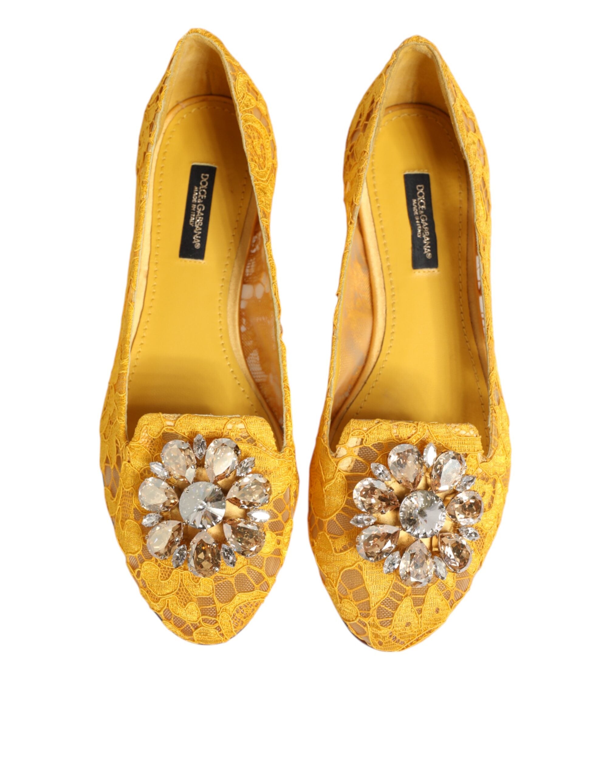Gelbe Taormina Flats mit Spitzenbesatz und Kristallen