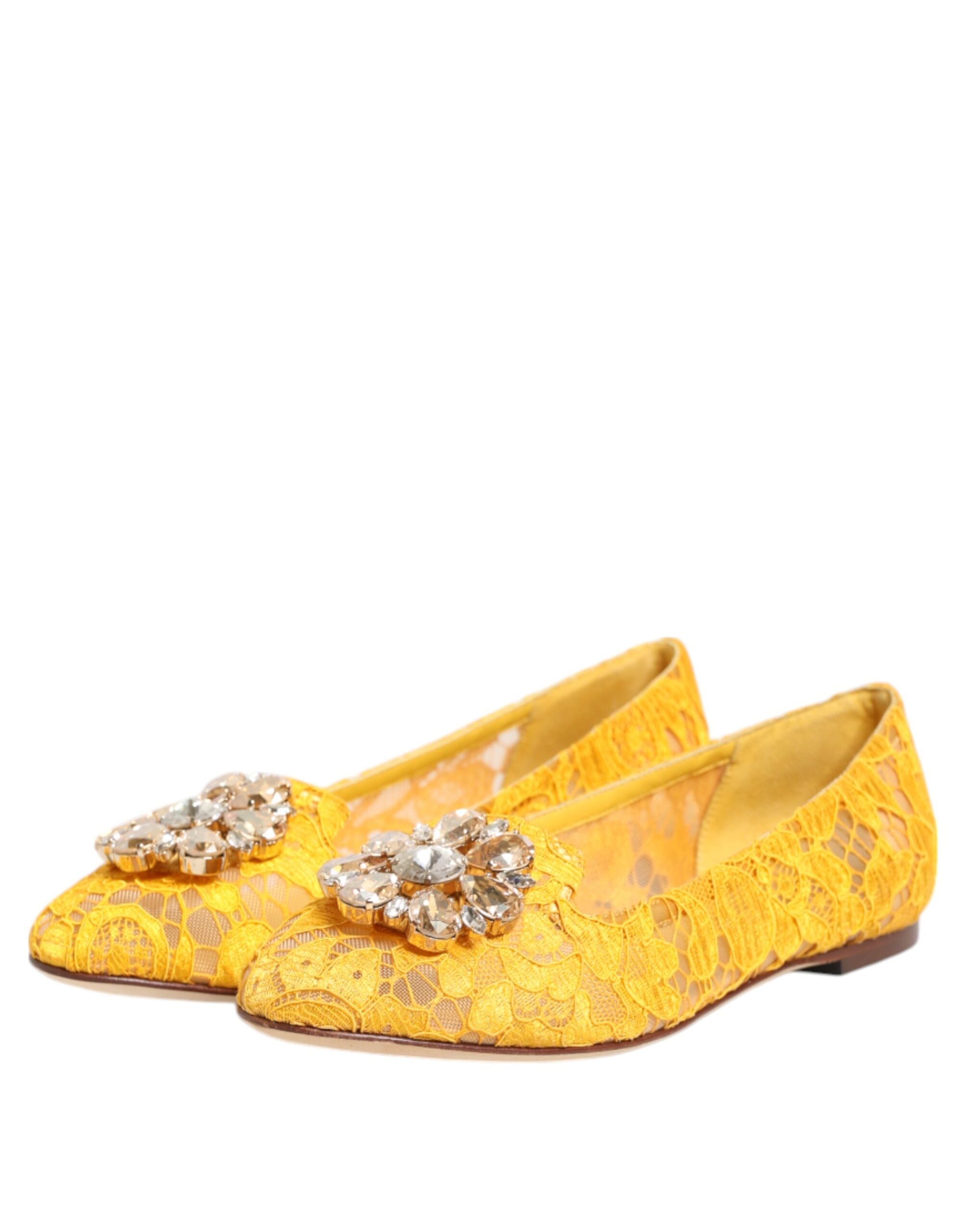 Gelbe Taormina Flats mit Spitzenbesatz und Kristallen