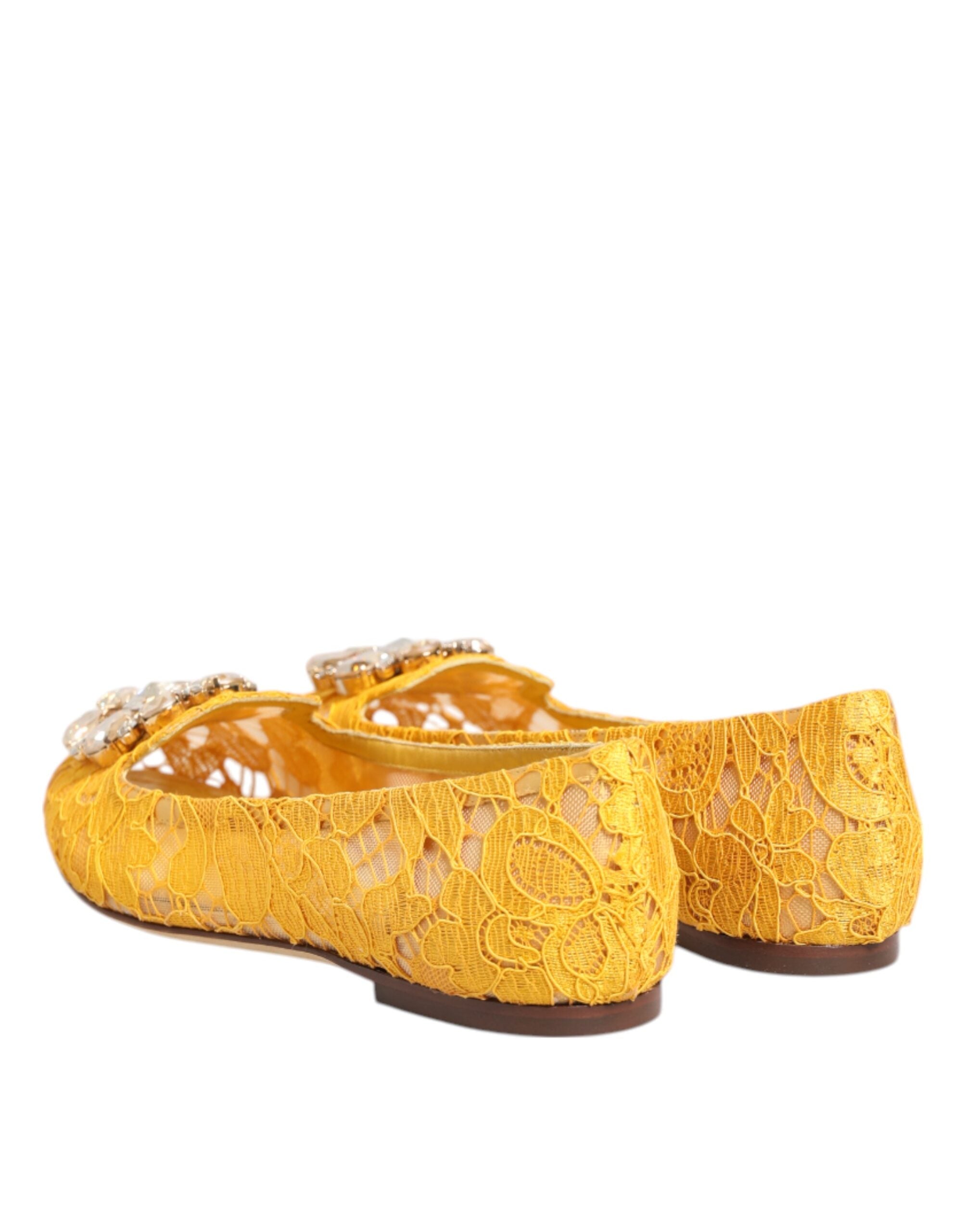 Gelbe Taormina Flats mit Spitzenbesatz und Kristallen