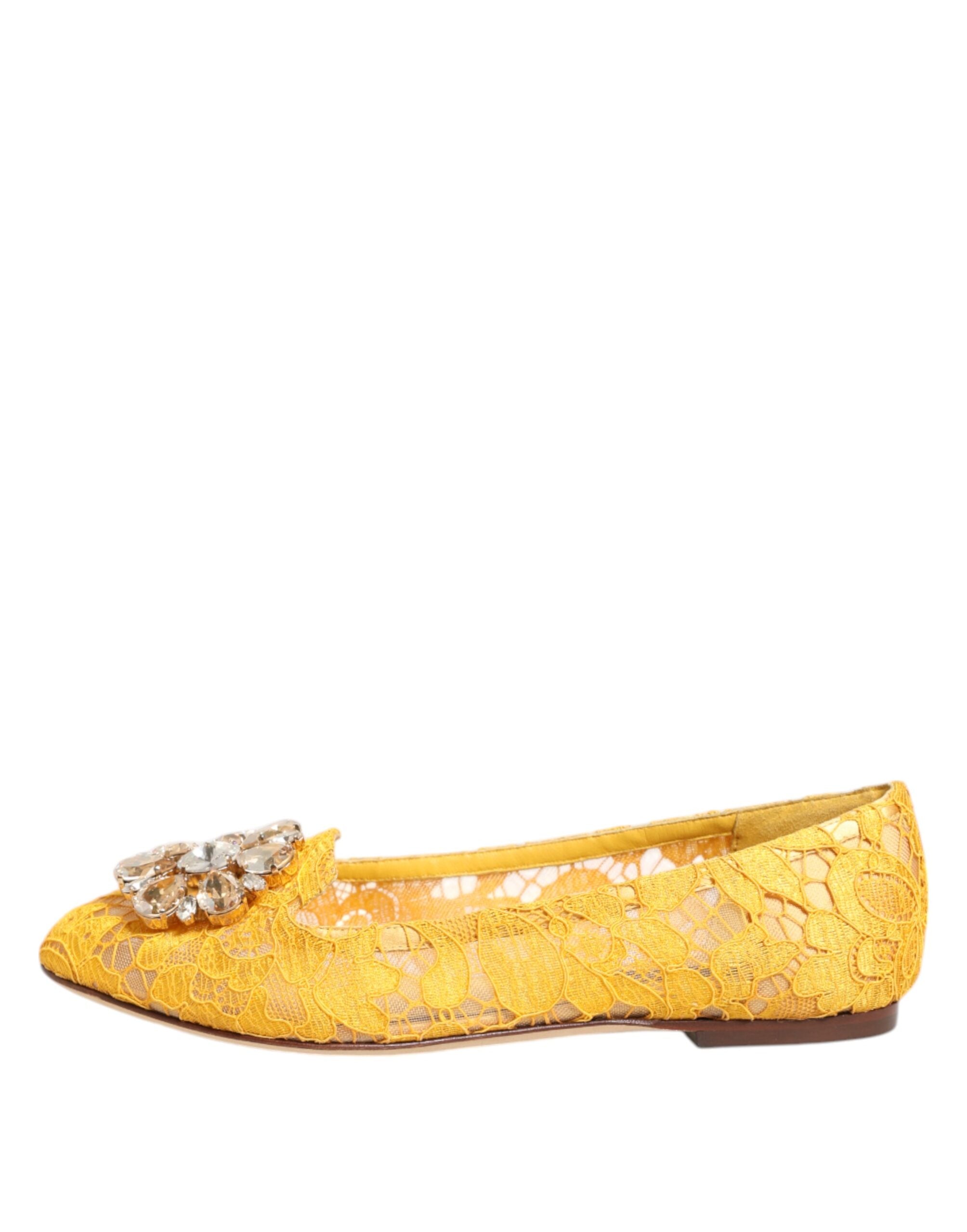Gelbe Taormina Flats mit Spitzenbesatz und Kristallen