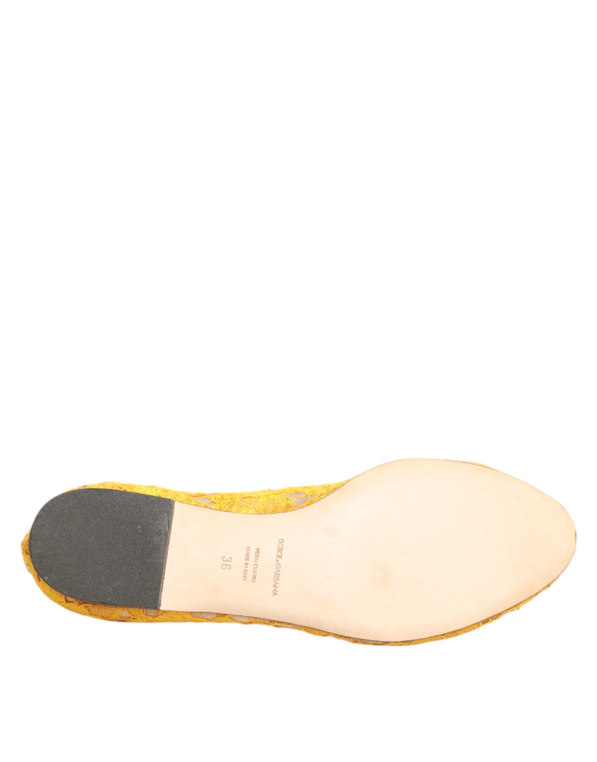 Yellow Taormina Lace Crystals Flats Shoes