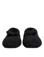 Black Wool Knit Slip On Ballerina Flats Shoes