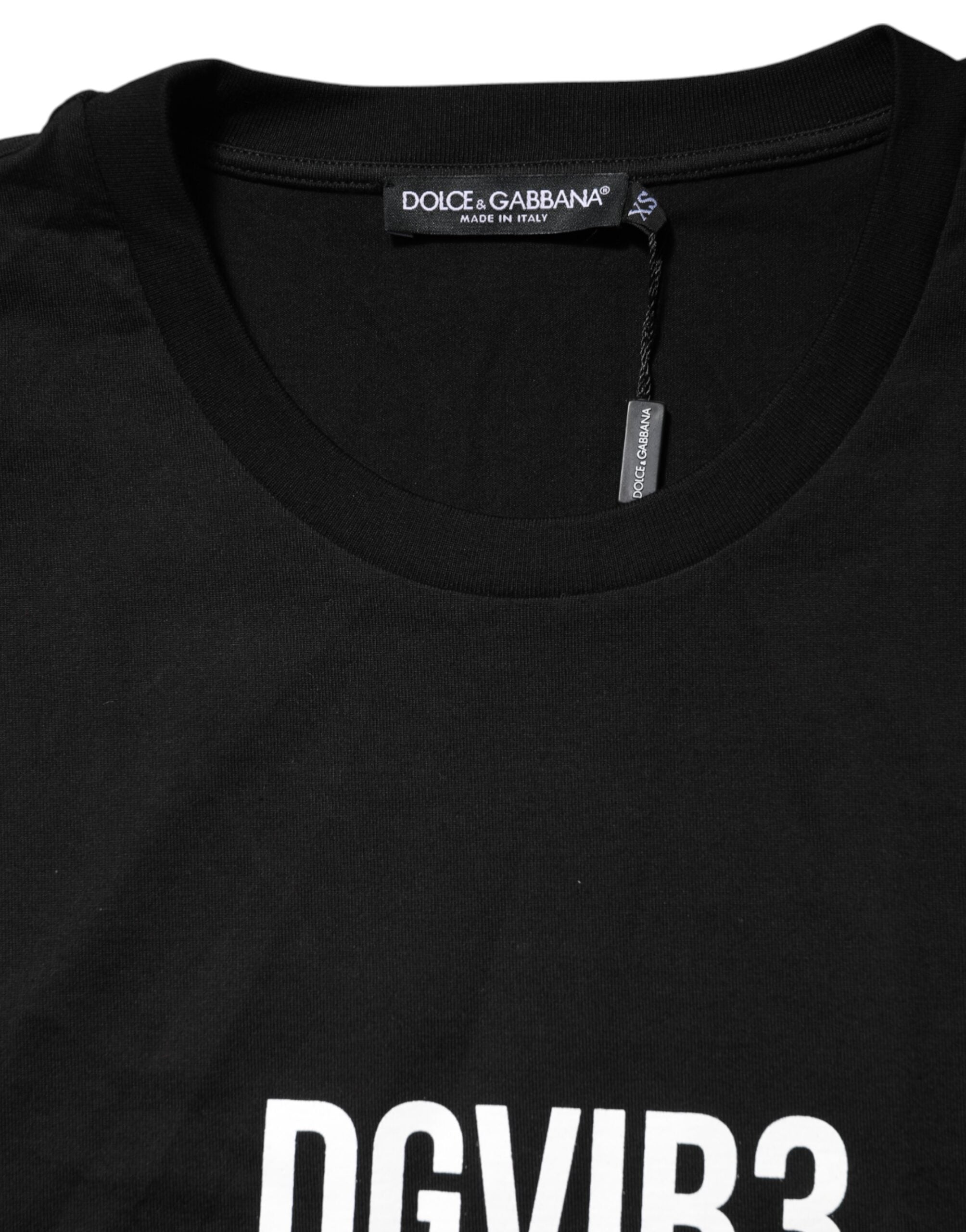Black DG Vib3 Print Cotton Crew Neck T-shirt