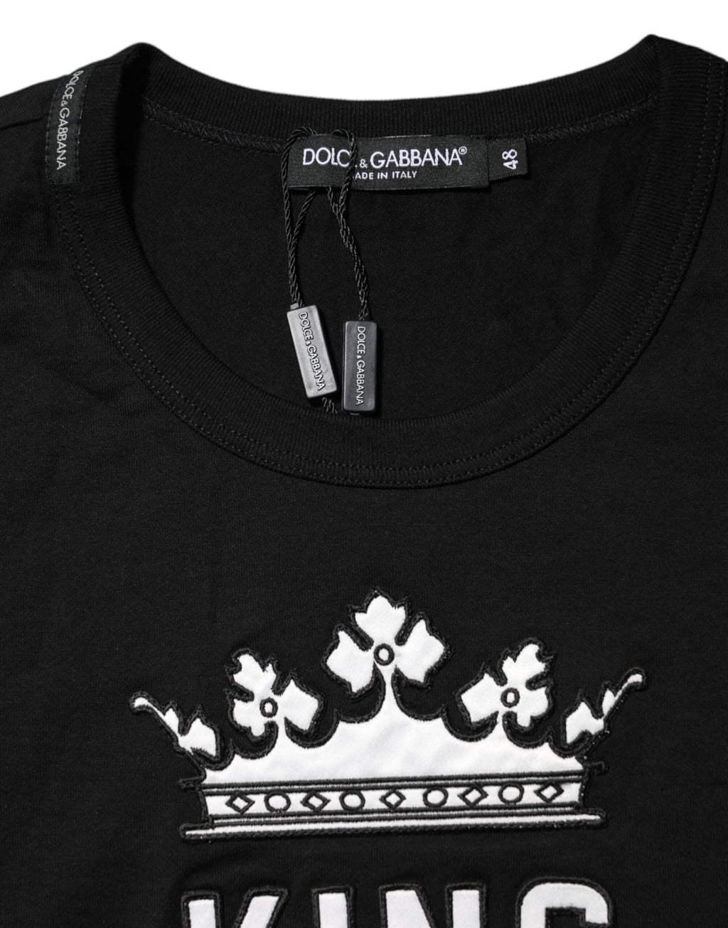 Schwarzes DG King Crown Baumwoll-T-Shirt mit Rundhalsausschnitt