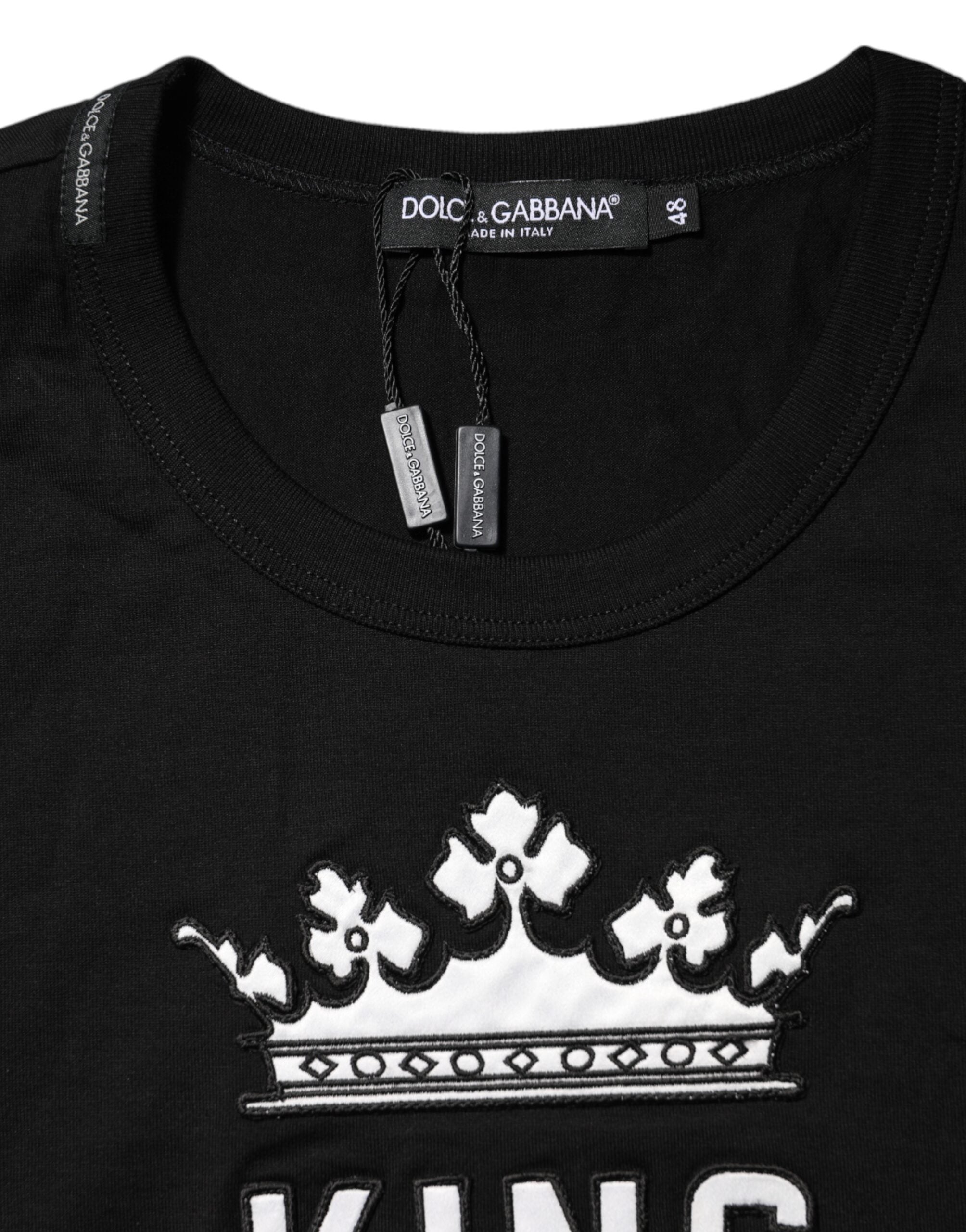 Schwarzes DG King Crown Baumwoll-T-Shirt mit Rundhalsausschnitt