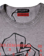 Gray Graphic Print Cotton Crew Neck T-shirt