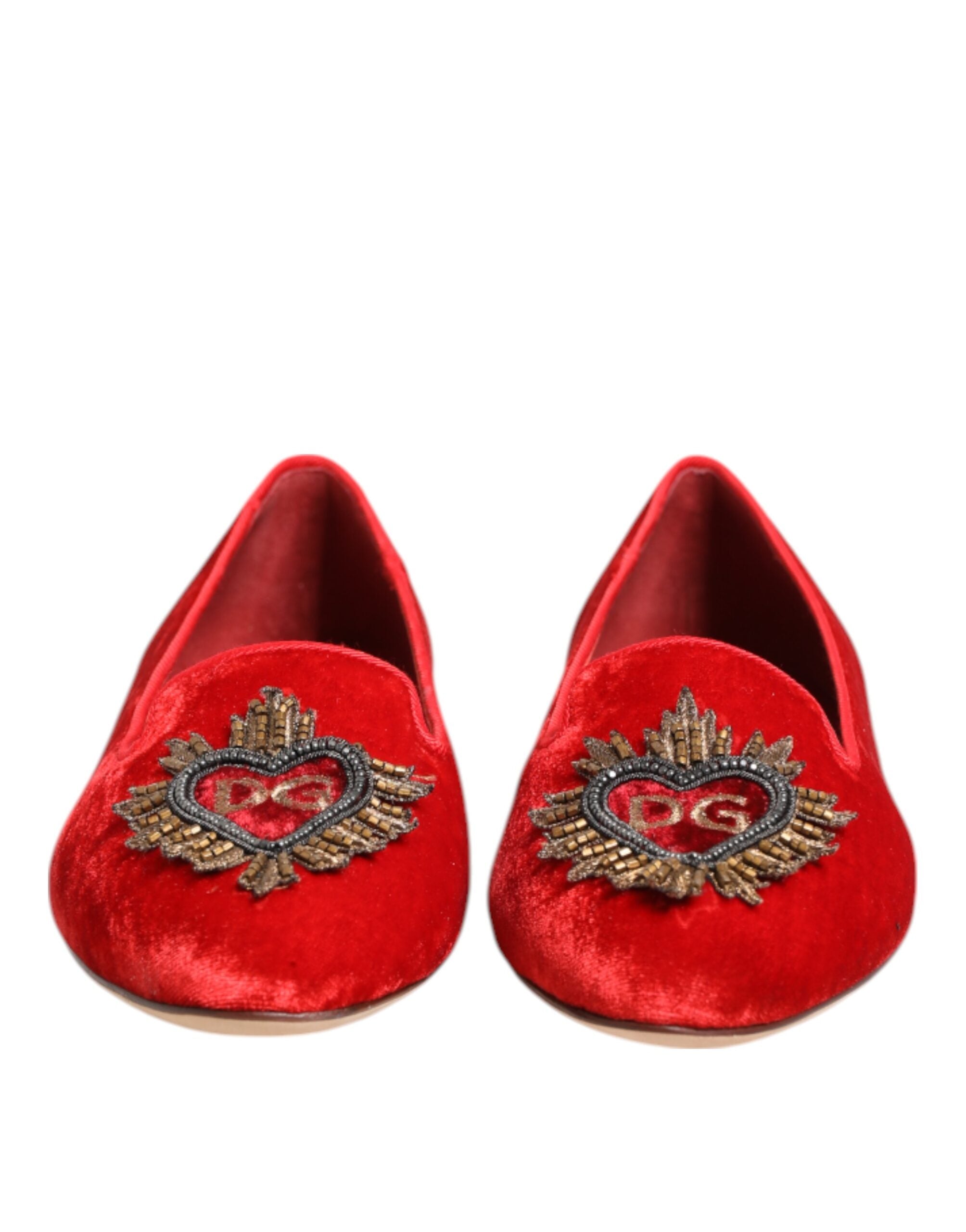 Rote Samt DG Heart Loafer Flats