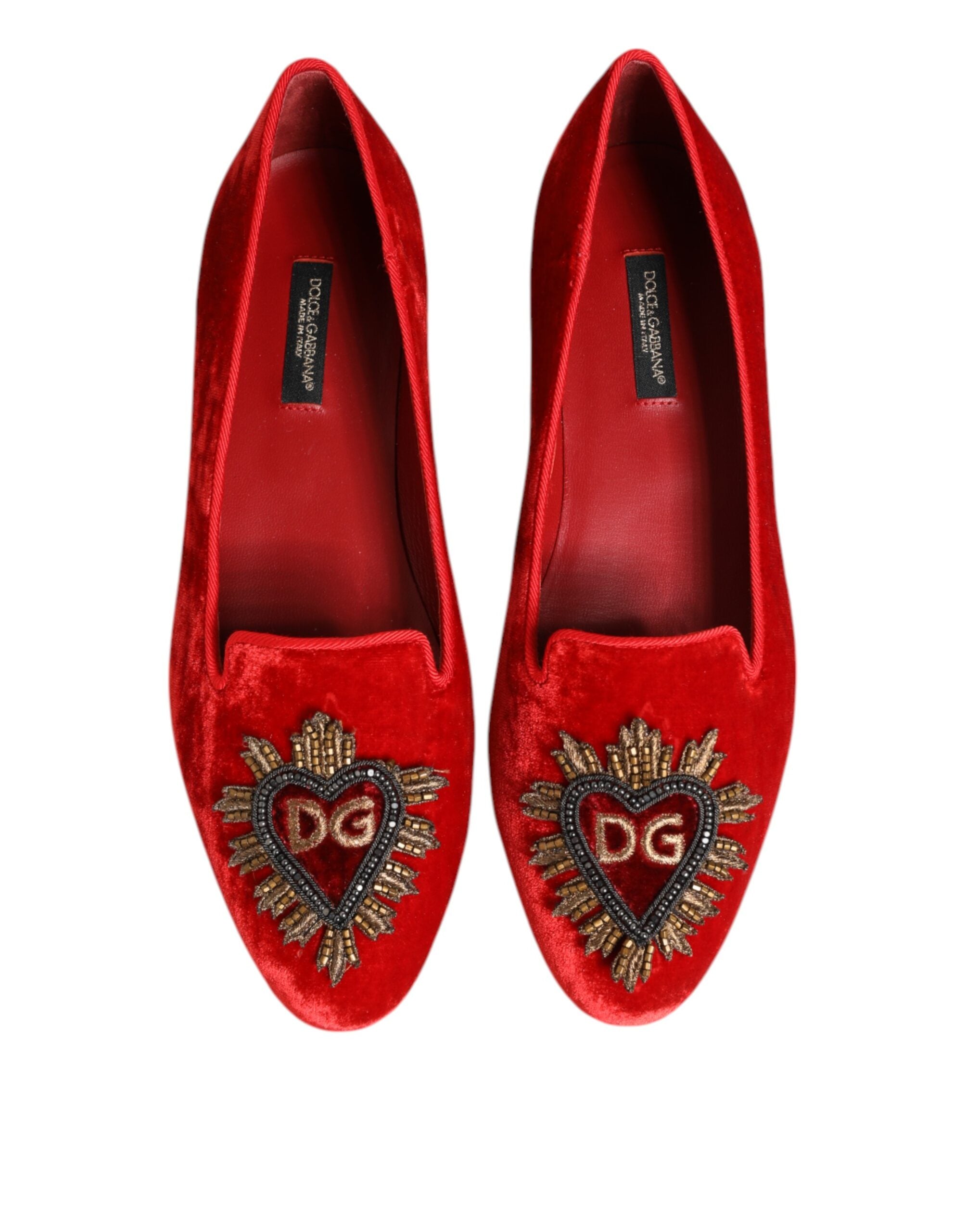 Rote Samt DG Heart Loafer Flats