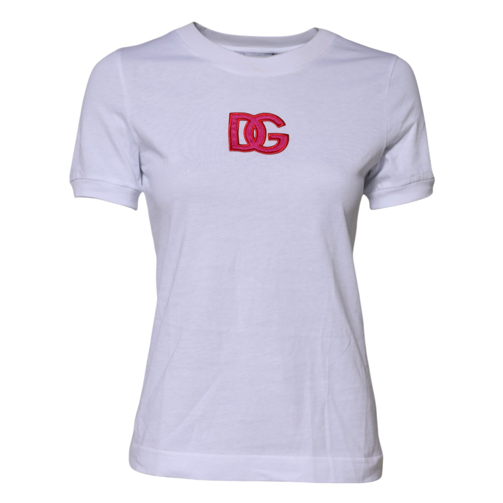 Weißes Baumwoll-T-Shirt mit DG-Logo-Stickerei
