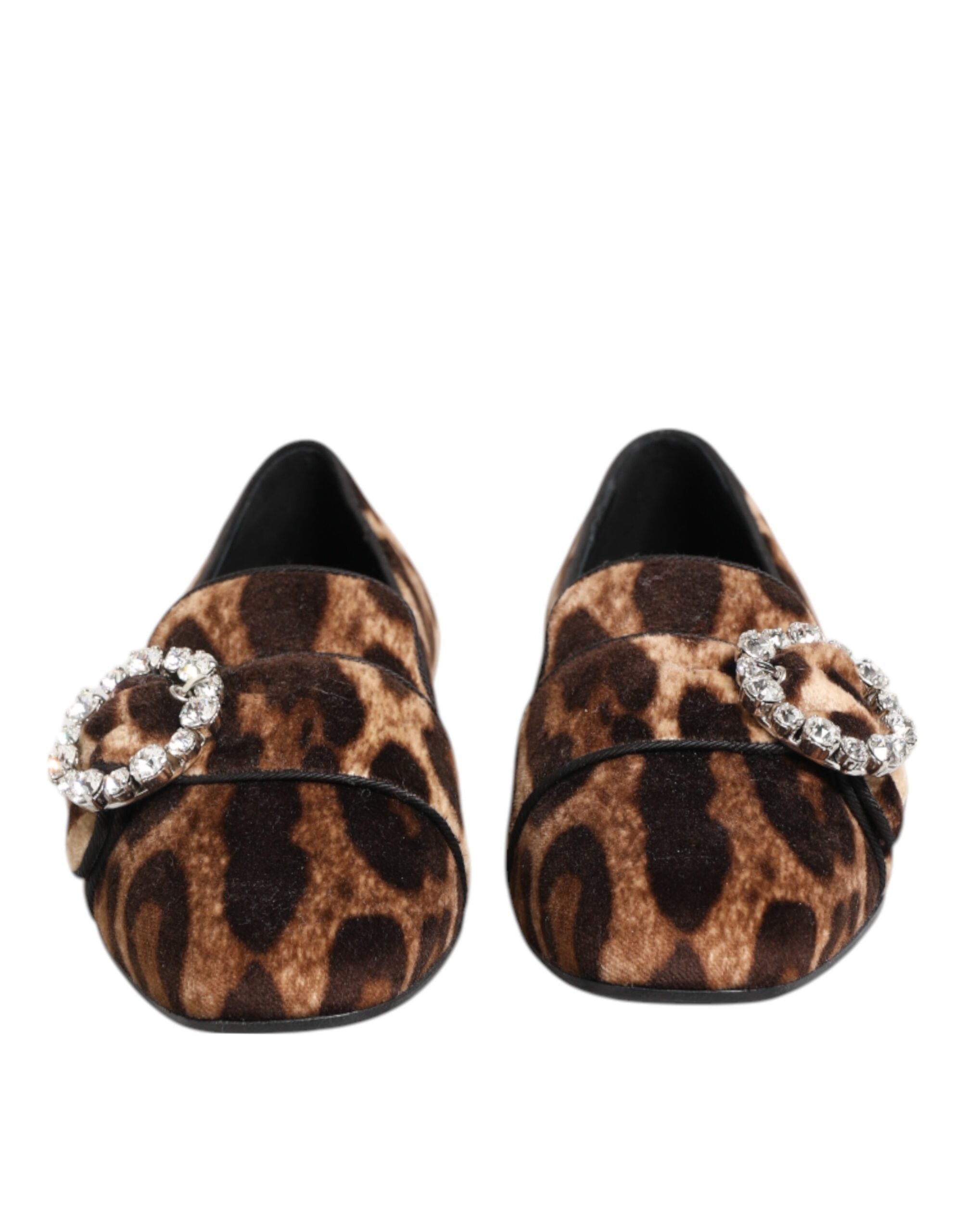 Brown Leopard Print Crystals Loafers Slipper