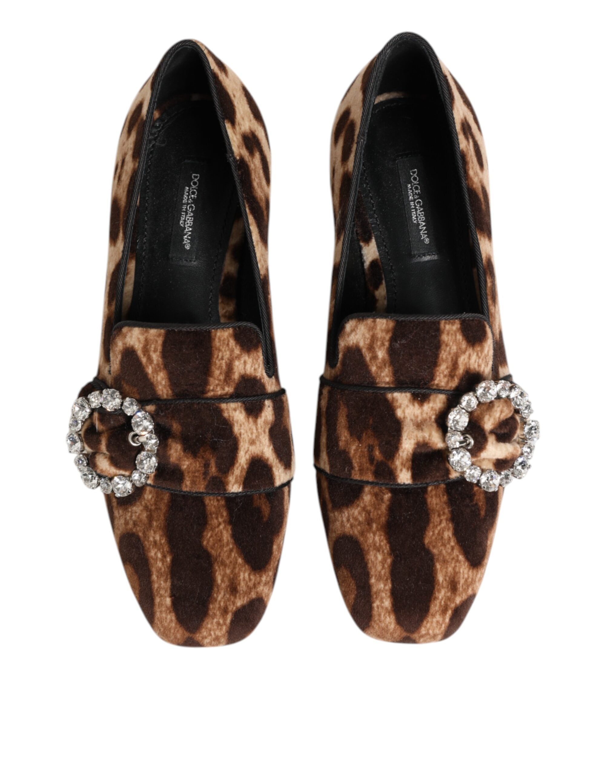 Brown Leopard Print Crystals Loafers Slipper