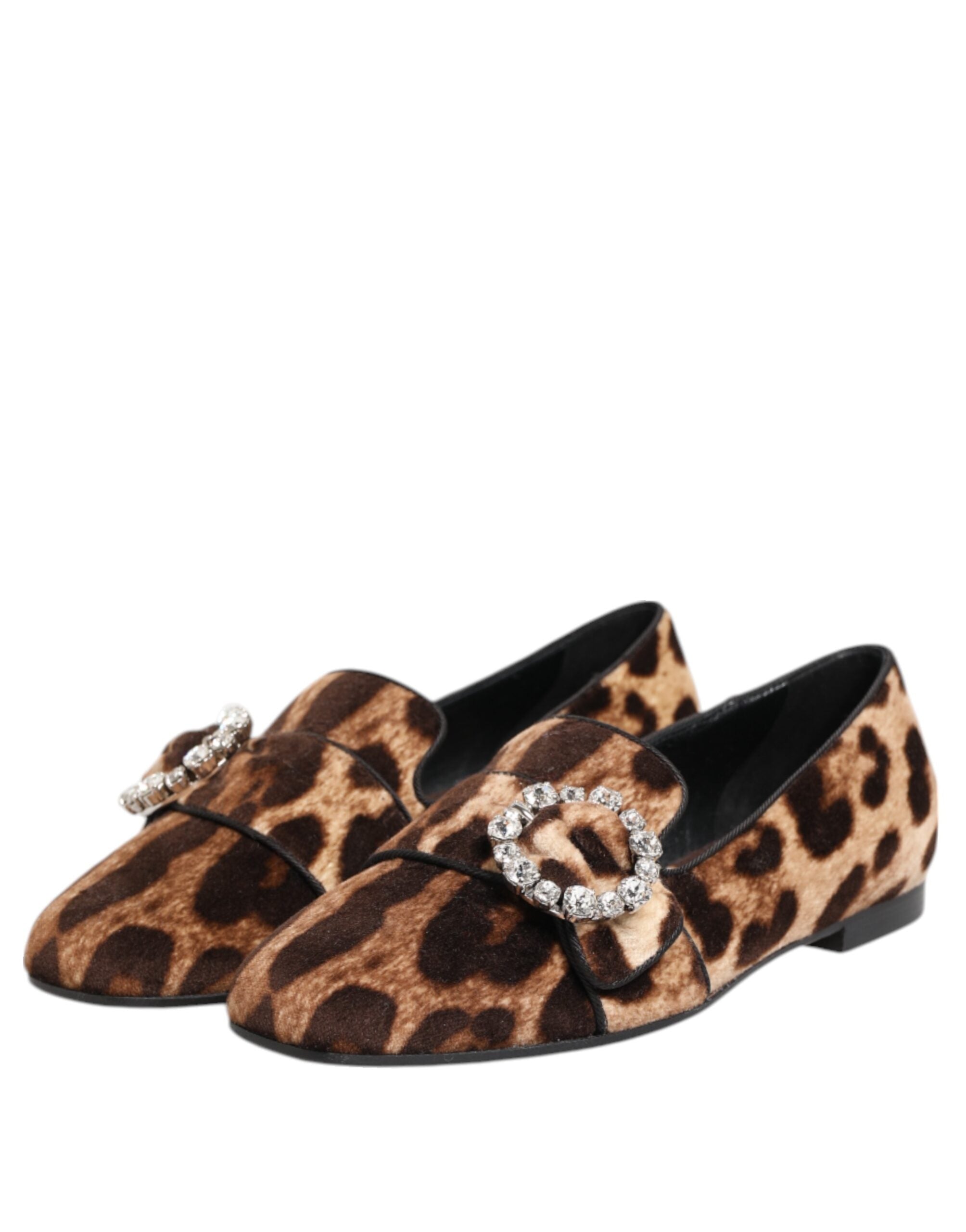 Brown Leopard Print Crystals Loafers Slipper