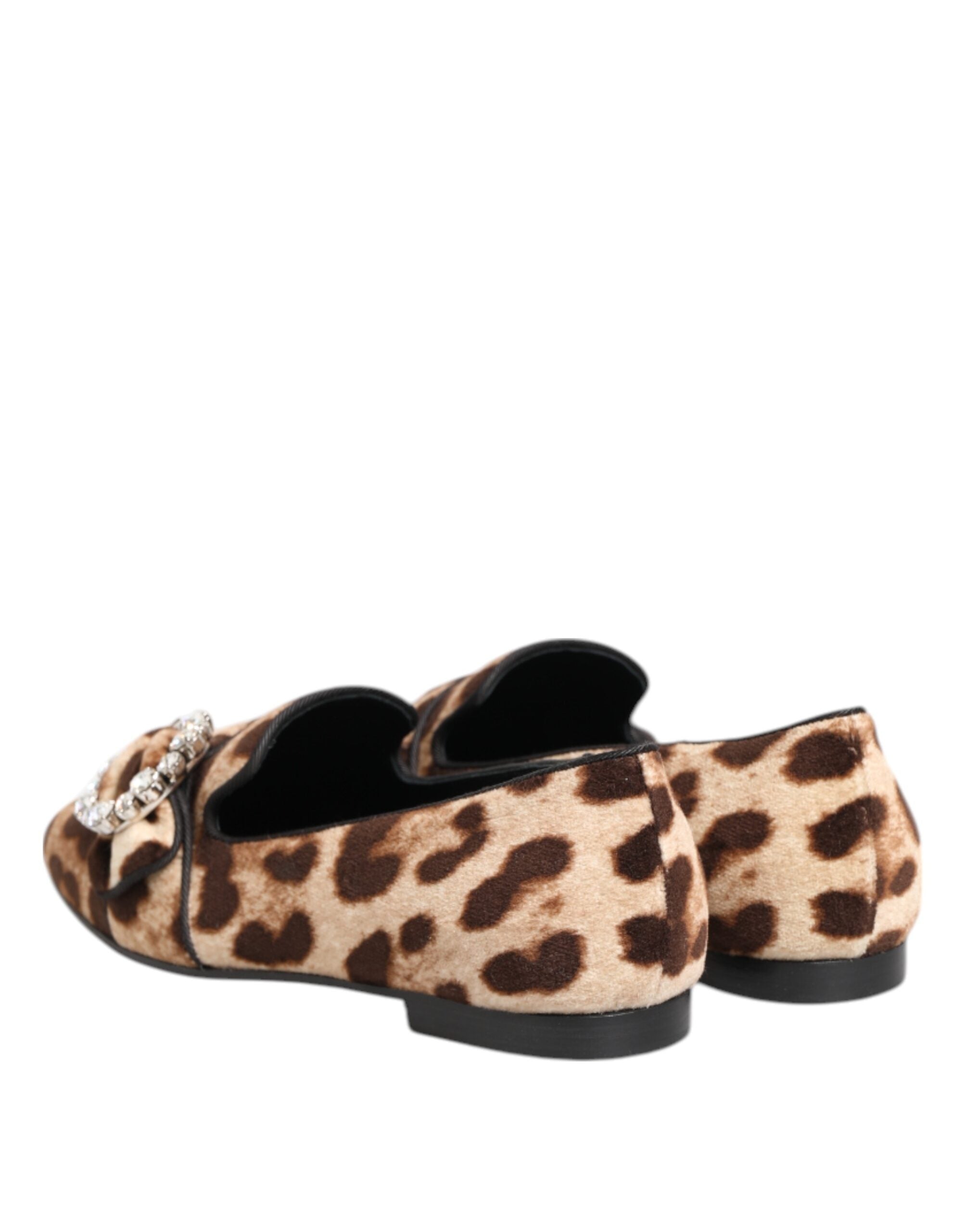 Brown Leopard Print Crystals Loafers Slipper