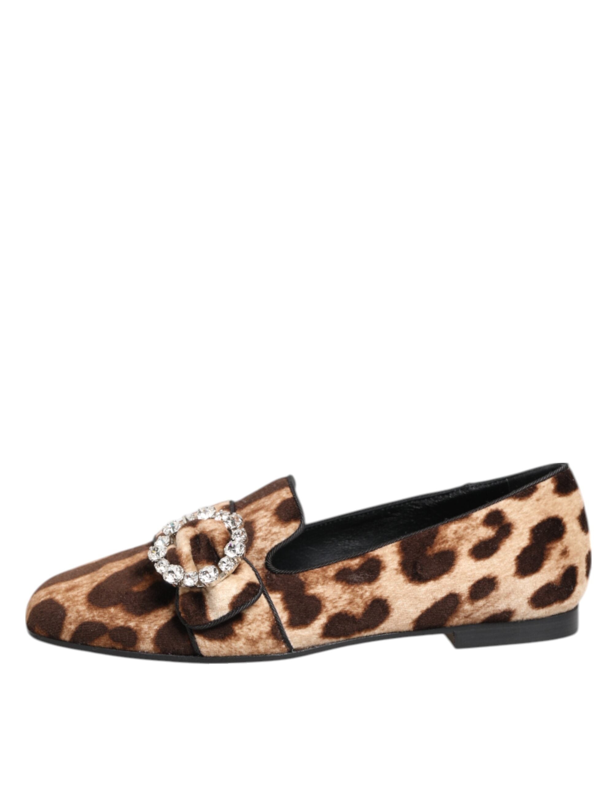 Brown Leopard Print Crystals Loafers Slipper