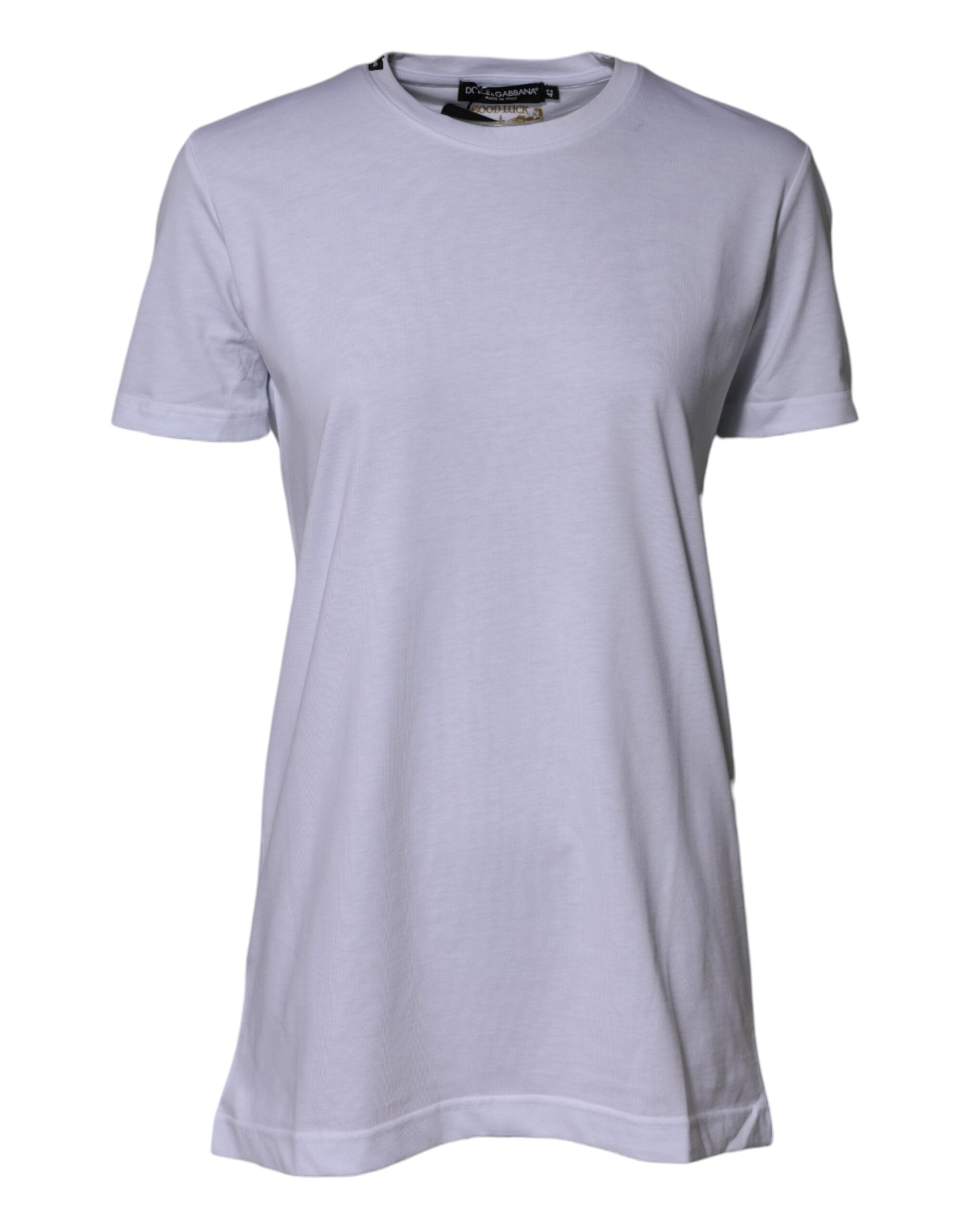 Weißes Baumwoll-T-Shirt Goodluck 2023 mit Rundhalsausschnitt