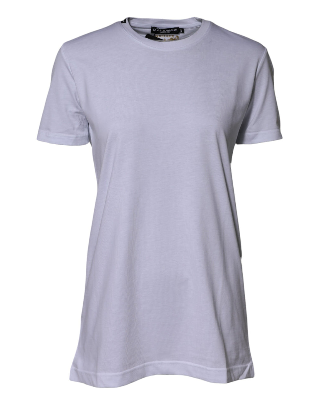 Weißes Baumwoll-T-Shirt Goodluck 2023 mit Rundhalsausschnitt