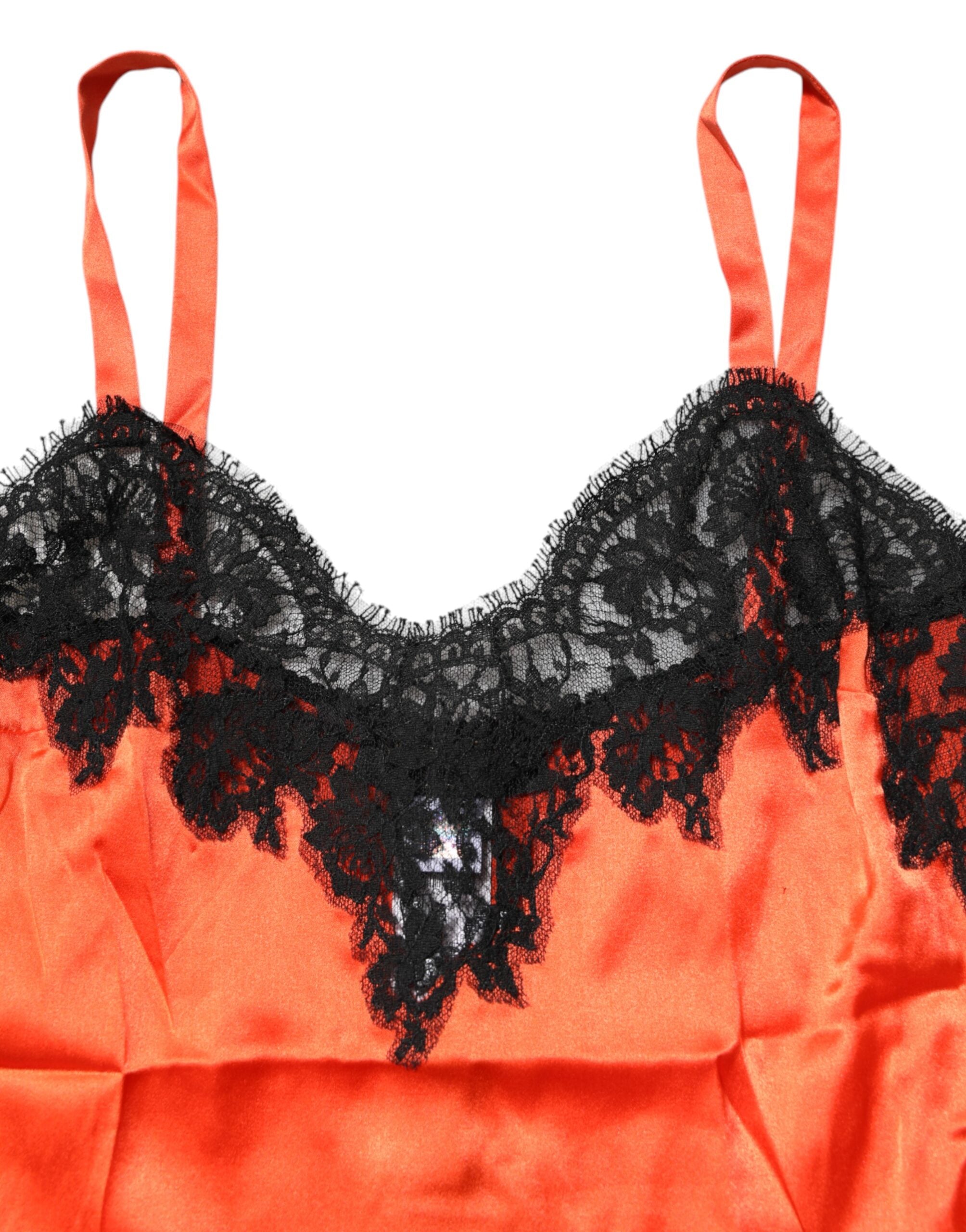 Top senza maniche in seta con finiture in pizzo rosso e nero