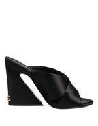 Black Logo KEIRA Satin Slides Sandals Shoes