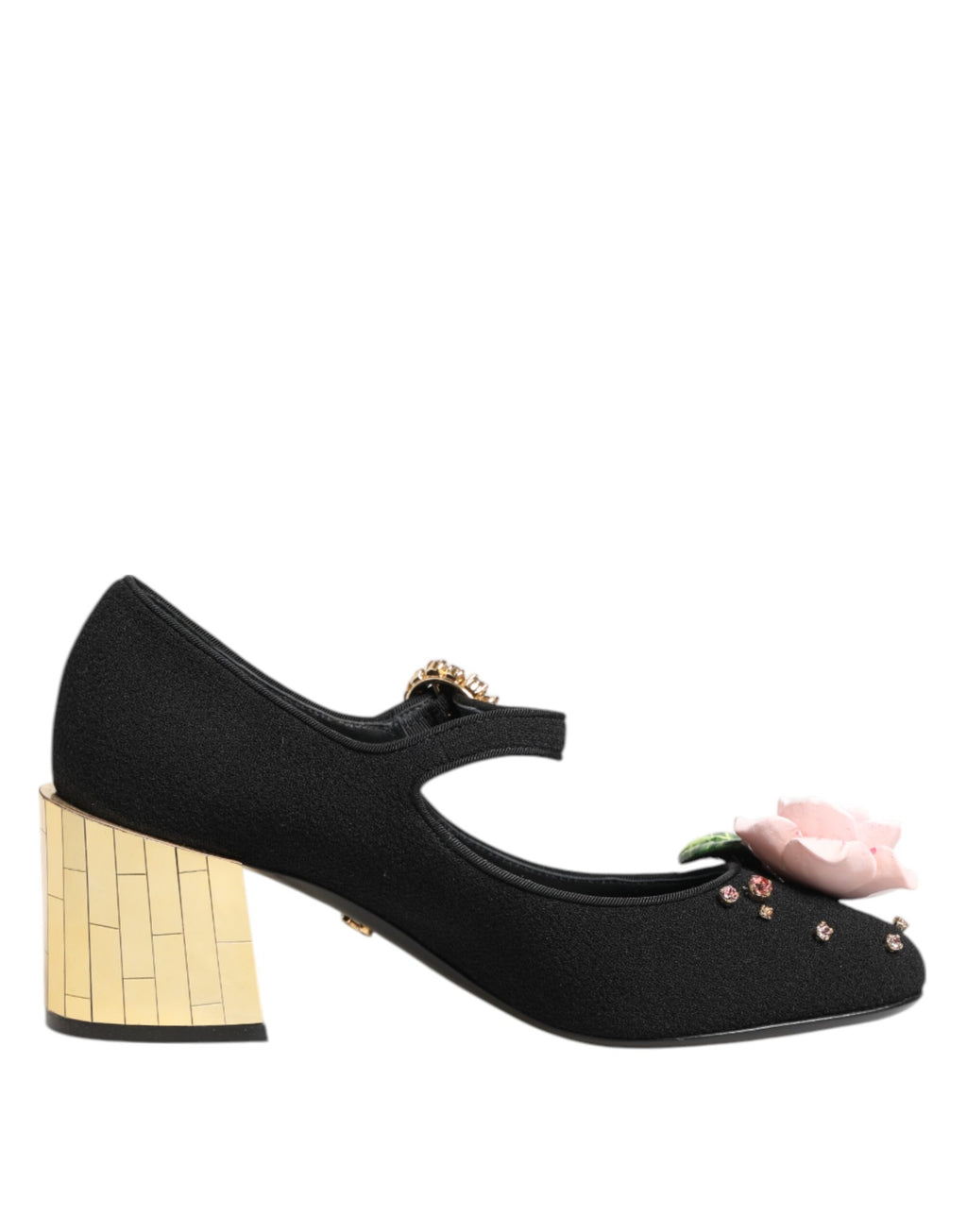 Schwarze, blumenverzierte Mary Jane Schuhe mit Kristallbesatz