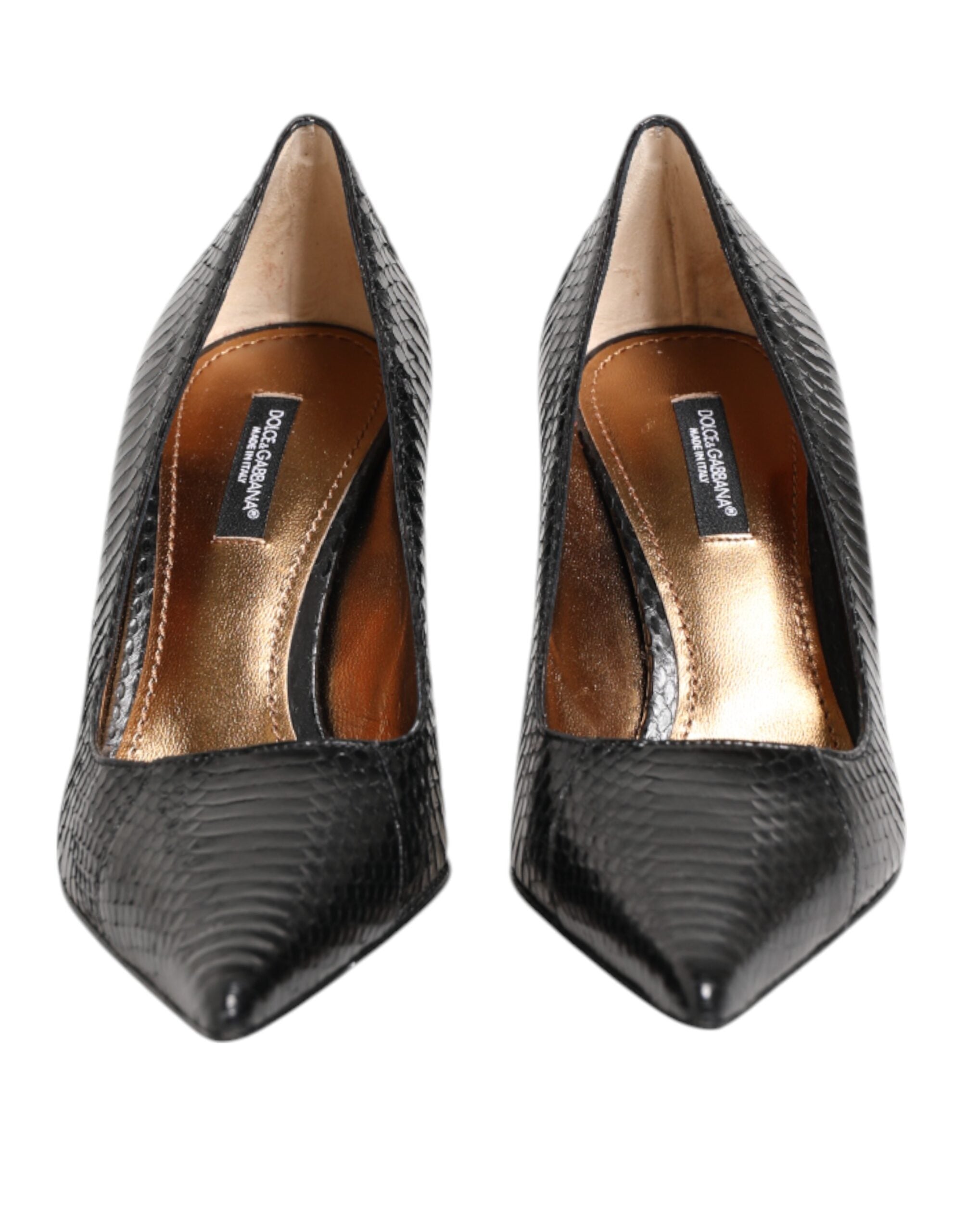 Scarpe Nere Décolleté Stiletto in Pelle Esotica