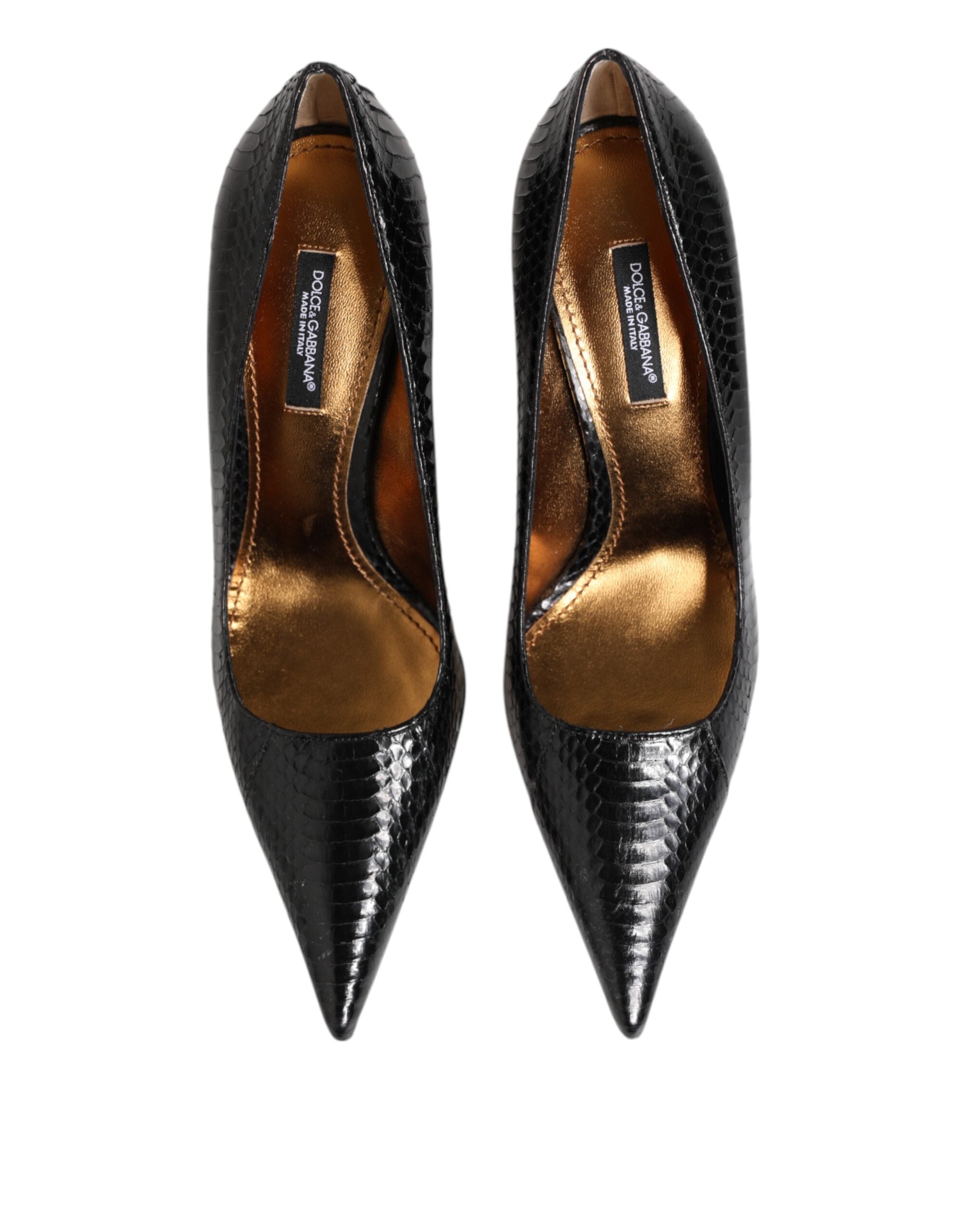 Scarpe Nere Décolleté Stiletto in Pelle Esotica