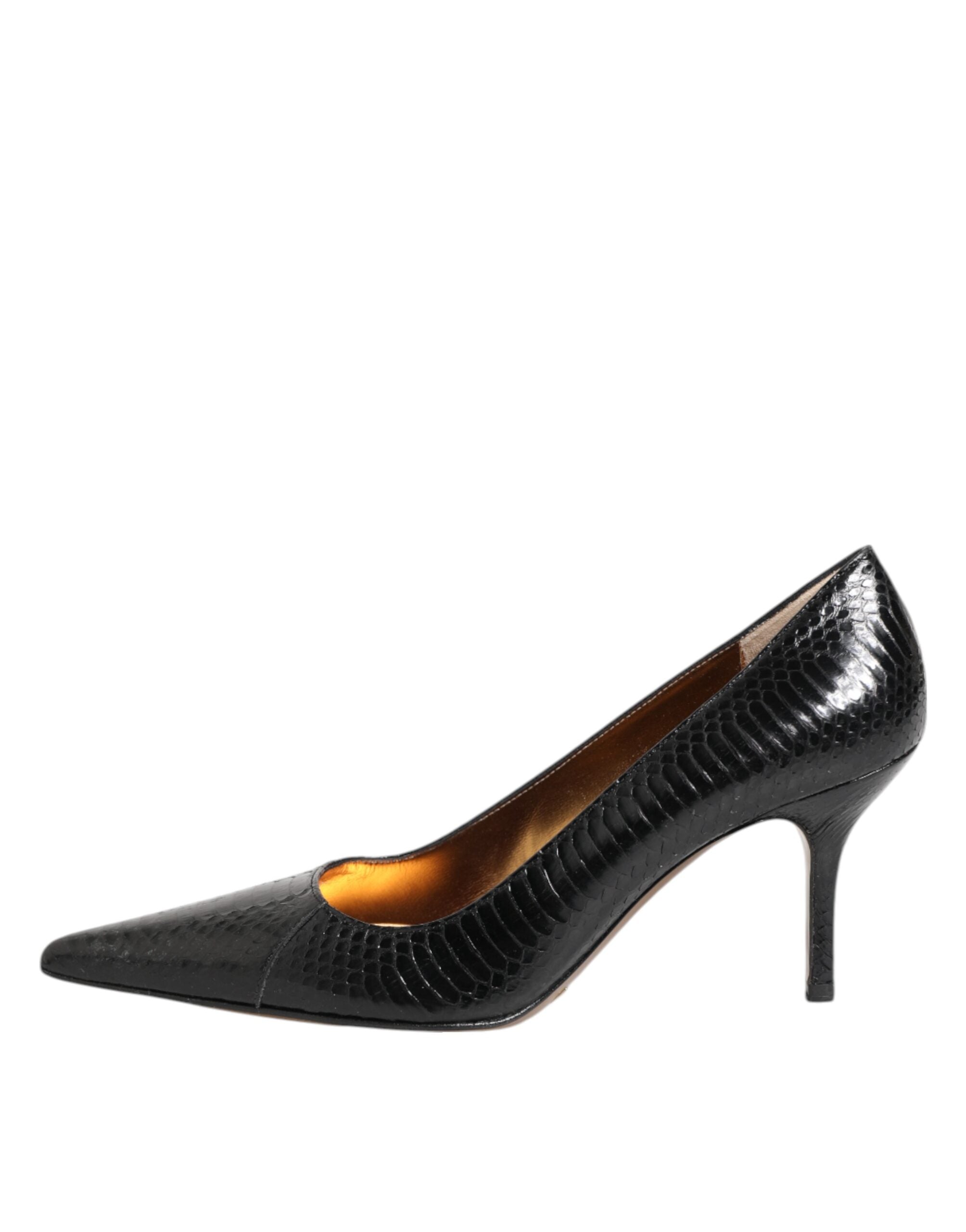 Scarpe Nere Décolleté Stiletto in Pelle Esotica