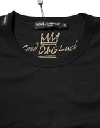 Schwarzes Goodluck T-Shirt aus Baumwolle mit Rundhalsausschnitt