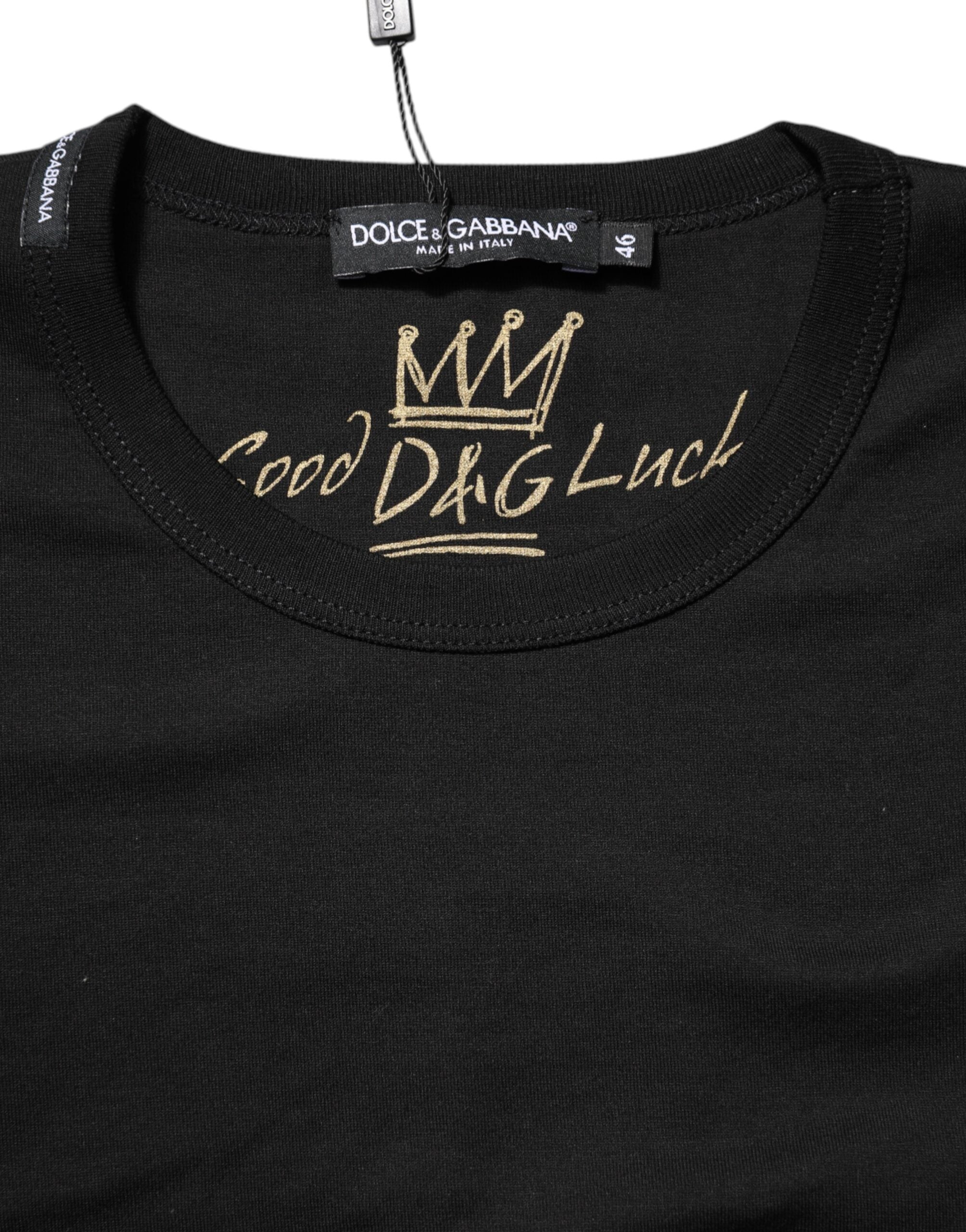 Schwarzes Goodluck T-Shirt aus Baumwolle mit Rundhalsausschnitt