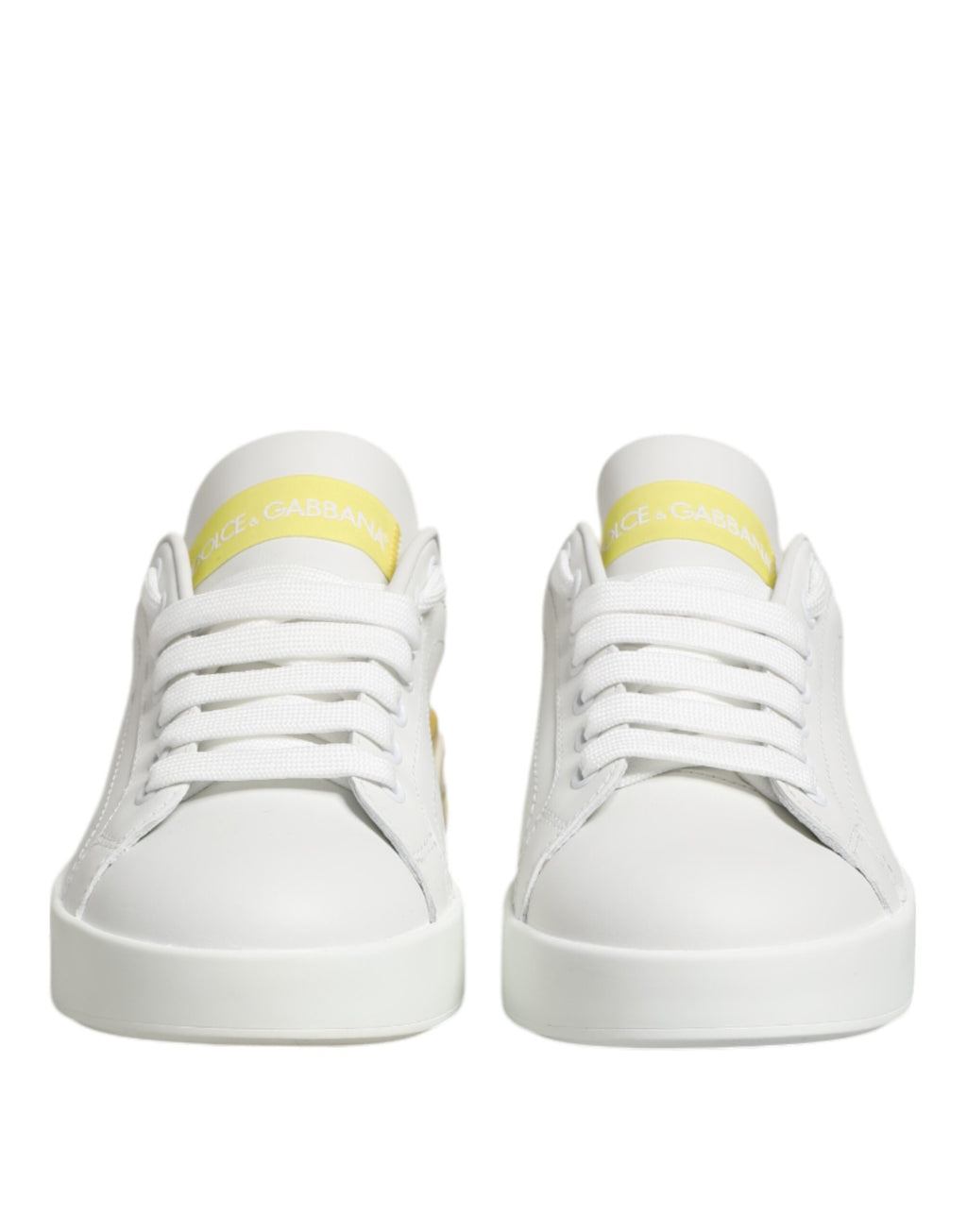 Weiße Gelbe Leder-Low-Top-Sneakers