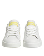 Weiße Gelbe Leder-Low-Top-Sneakers