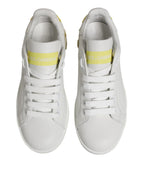 Weiße Gelbe Leder-Low-Top-Sneakers
