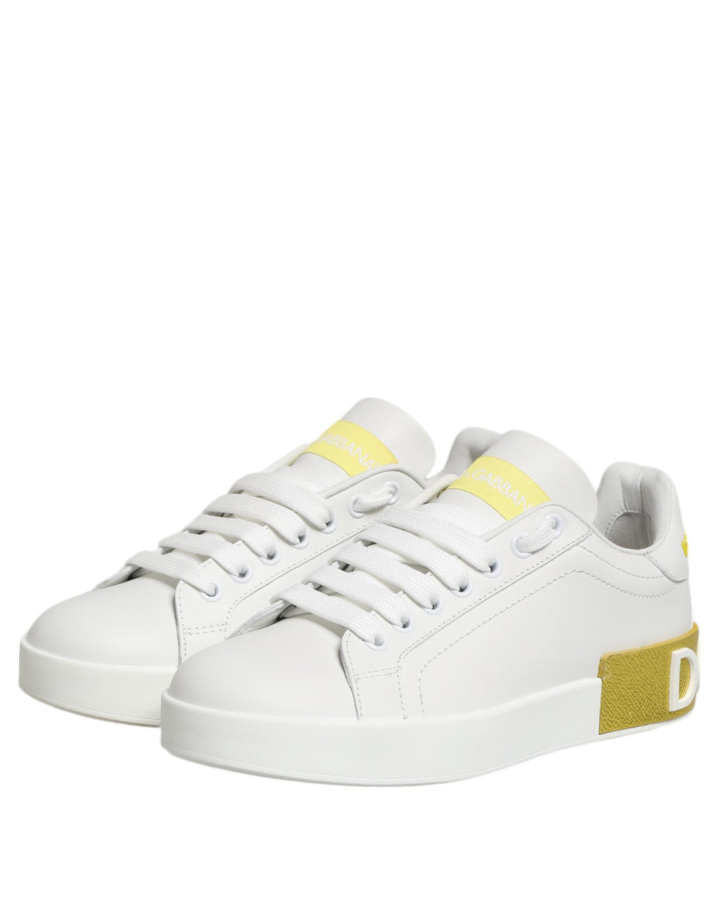 Weiße Gelbe Leder-Low-Top-Sneakers