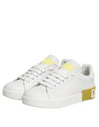 Weiße Gelbe Leder-Low-Top-Sneakers