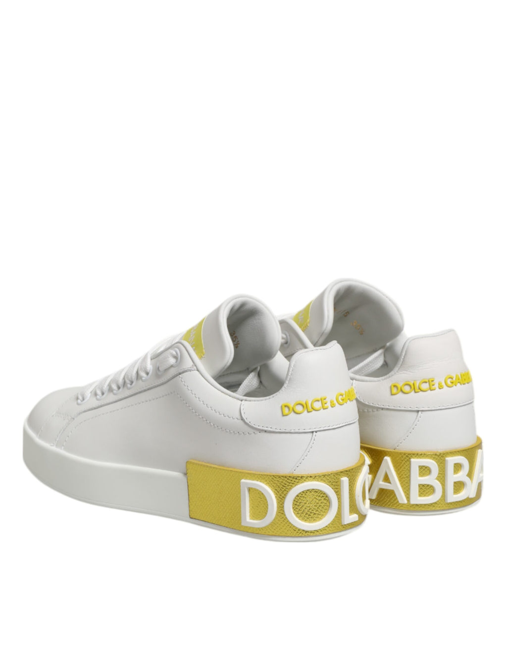 Weiße Gelbe Leder-Low-Top-Sneakers