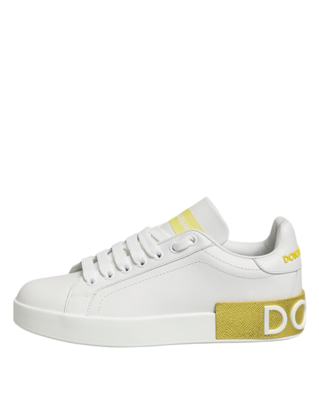 Weiße Gelbe Leder-Low-Top-Sneakers