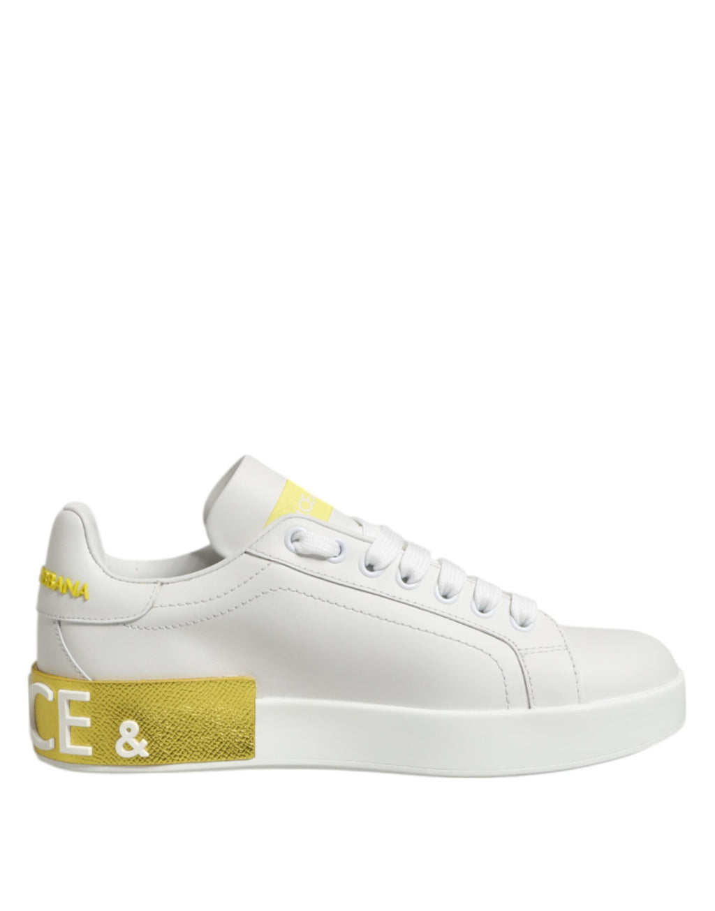 Weiße Gelbe Leder-Low-Top-Sneakers