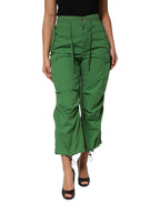 Grüne High Waist Cargo-Hose aus Baumwolle