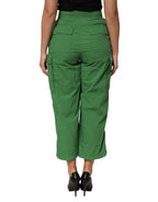 Grüne High Waist Cargo-Hose aus Baumwolle