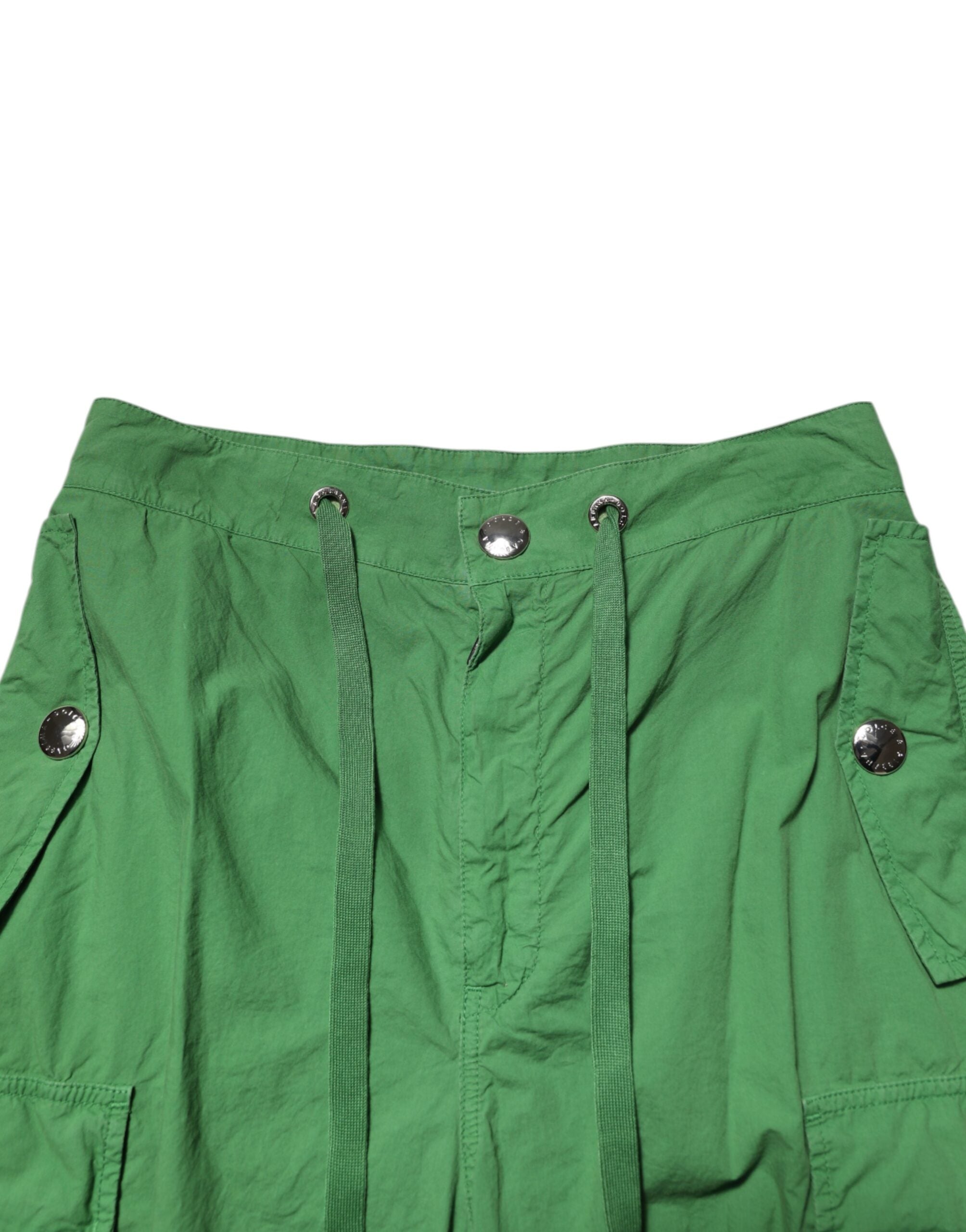 Grüne High Waist Cargo-Hose aus Baumwolle
