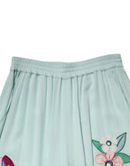Green Floral Garterized Straight Pajama Pants