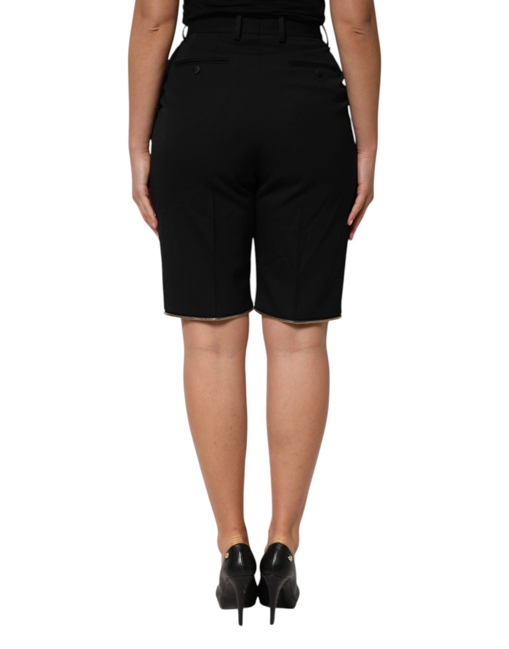 Black Zip Detailed Wool Straight Leg Pants